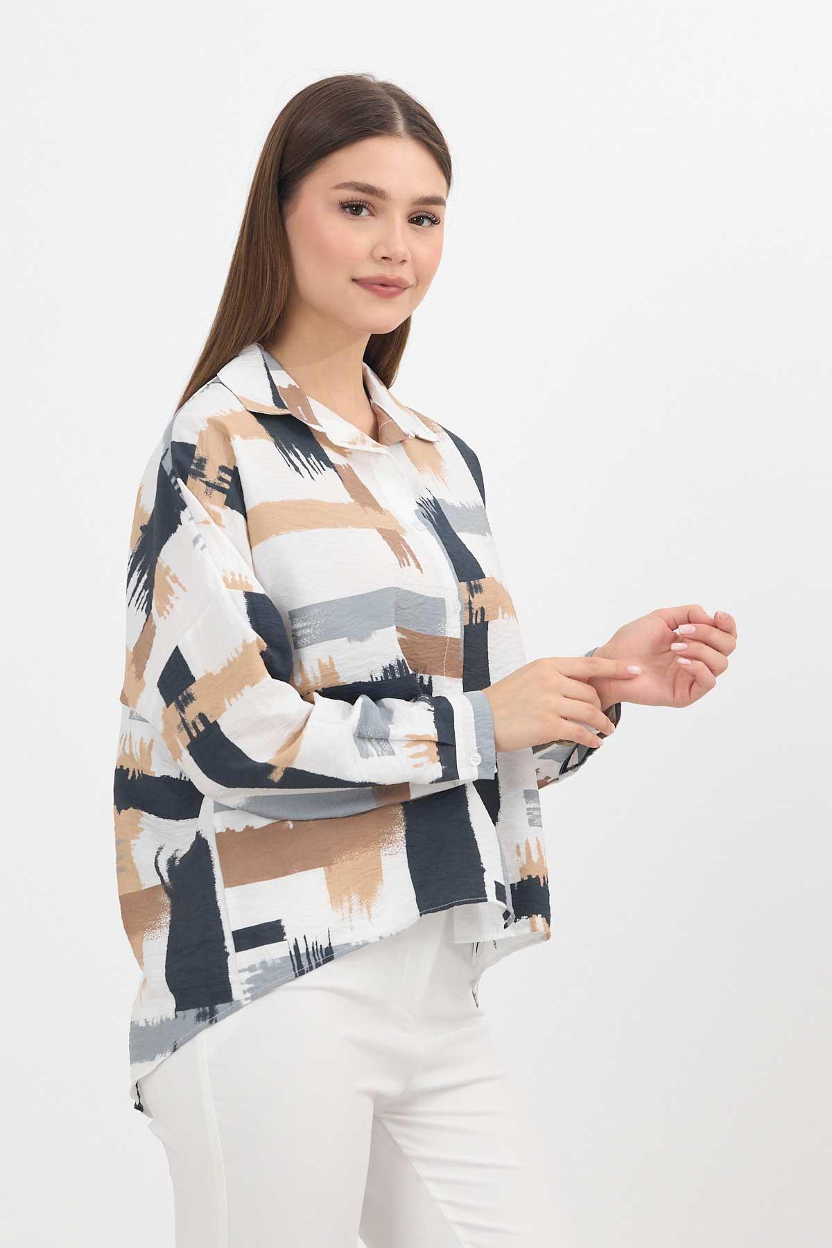 Gri Desenli Kısa Gömlek 4398A - 8