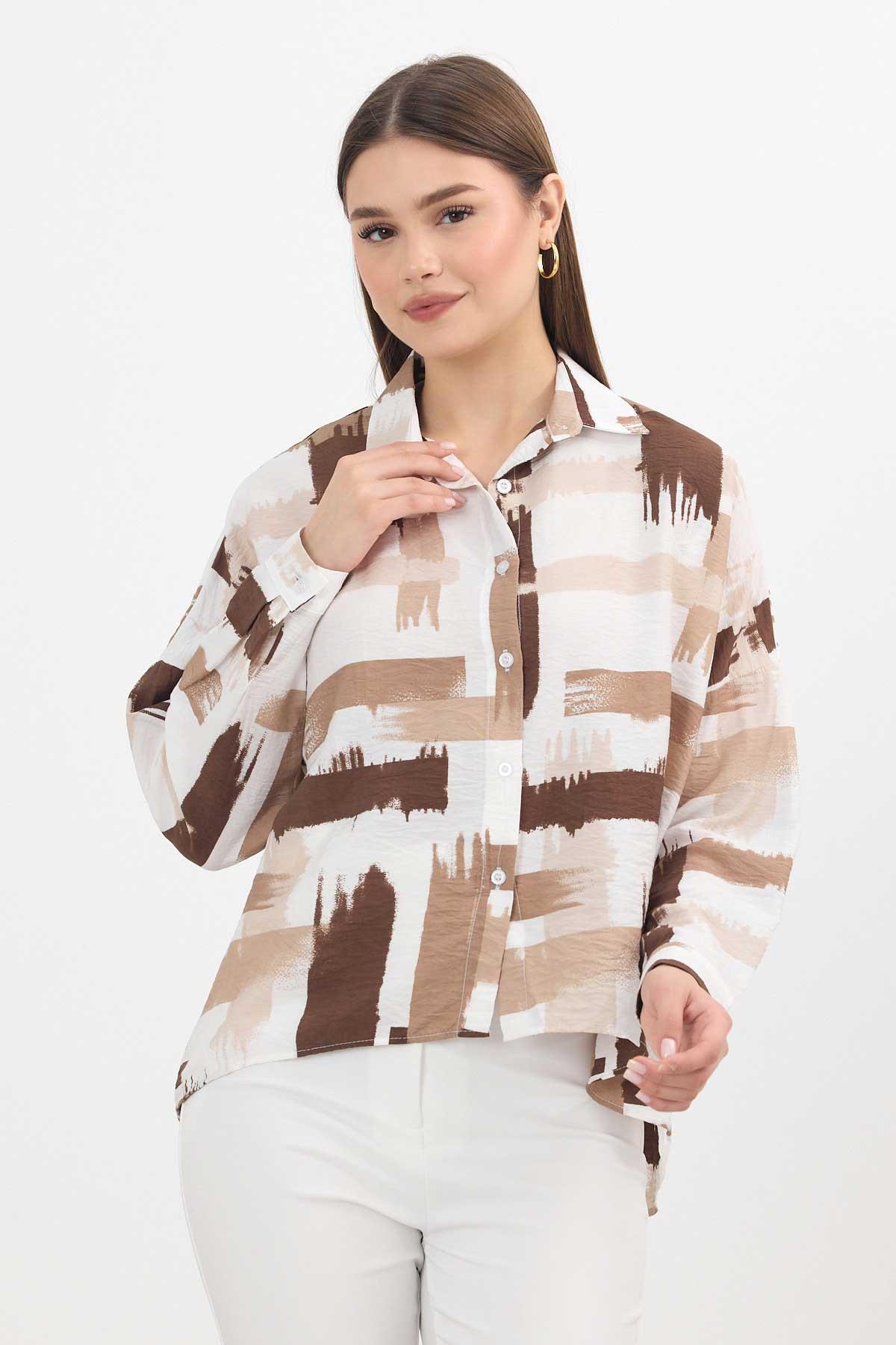 Kahve Desenli Kısa Gömlek 4398A 