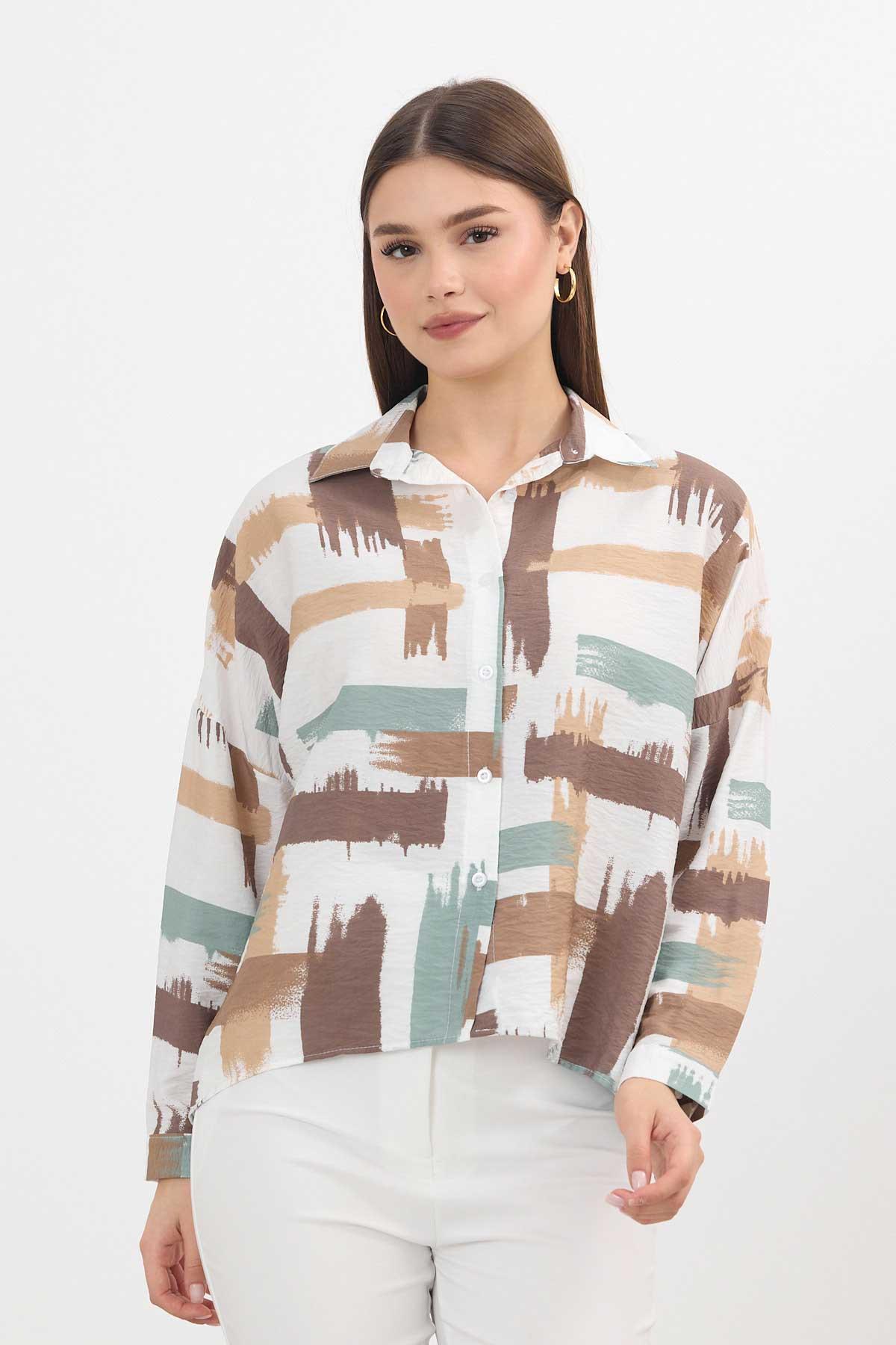 Mint Desenli Kısa Gömlek 4398A - 1