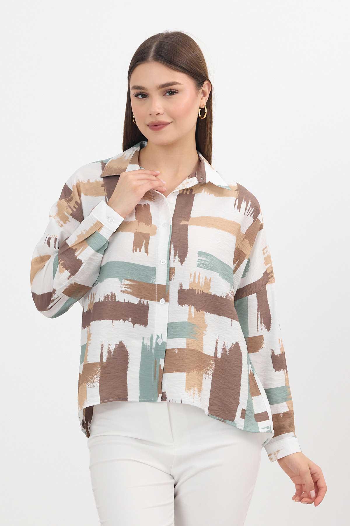 Mint Desenli Kısa Gömlek 4398A - 3