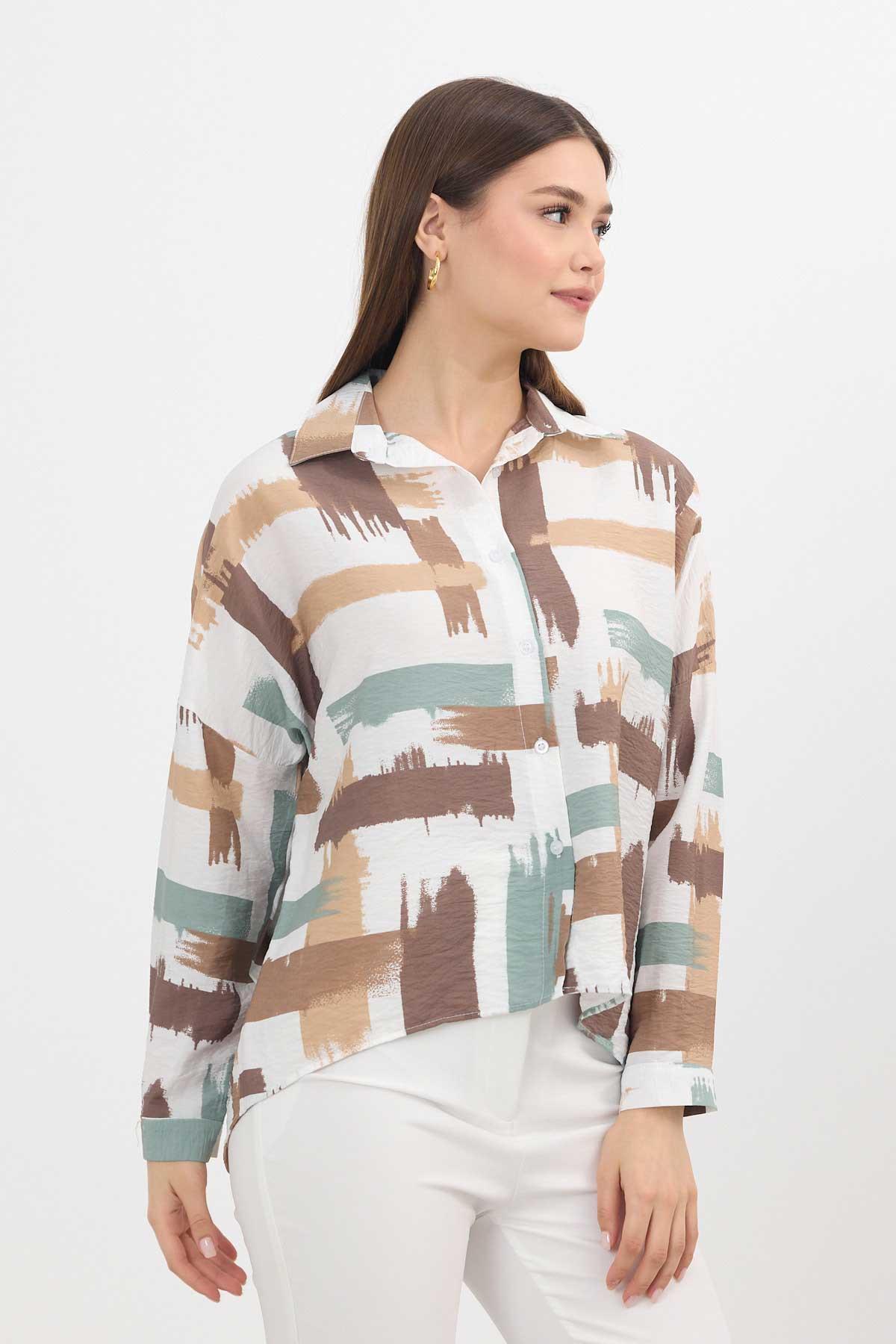 Mint Desenli Kısa Gömlek 4398A - 6