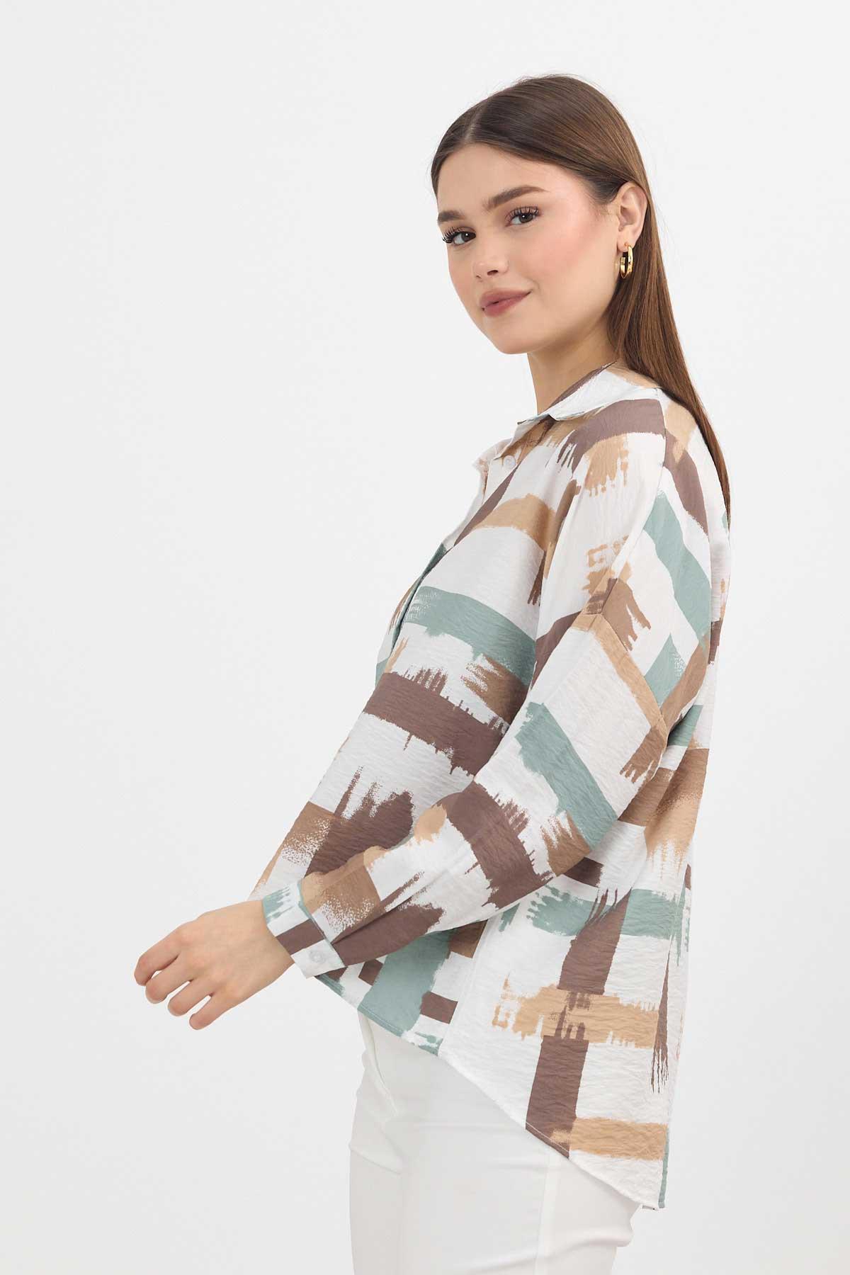 Mint Desenli Kısa Gömlek 4398A - 7