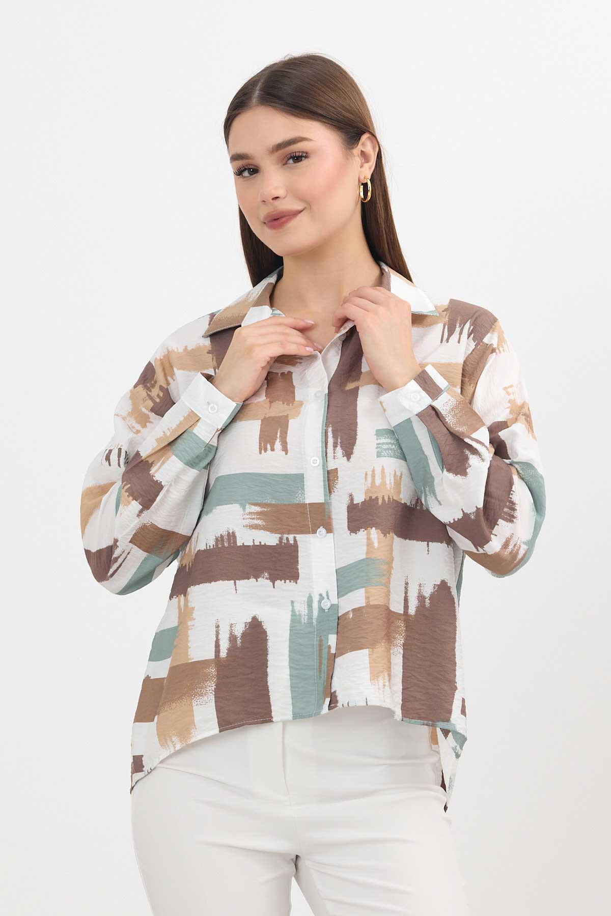Desenli Kısa Gömlek 4398A Mint - 8