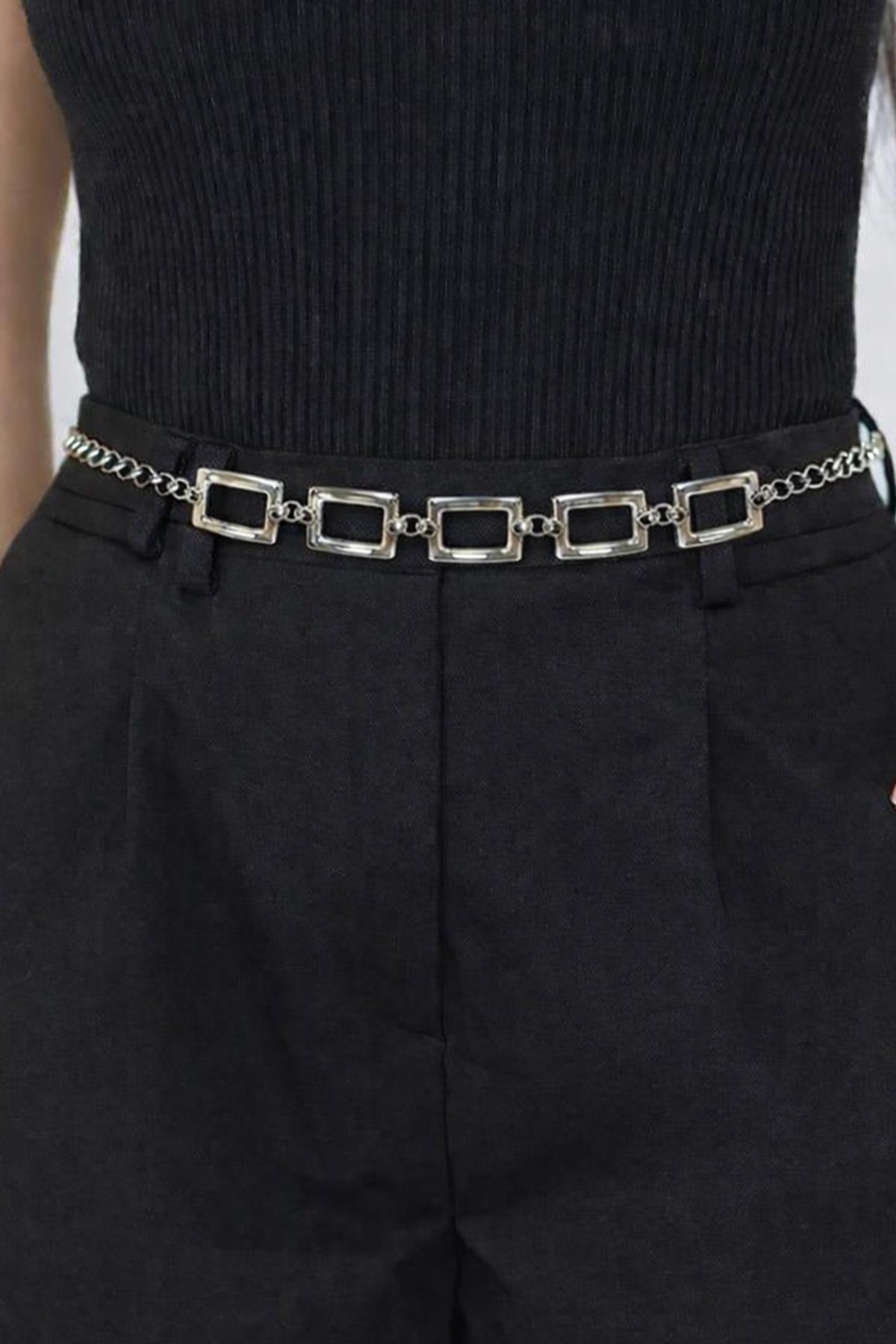 440 Kare Detay Zincir Kemer Gümüş - RAYS