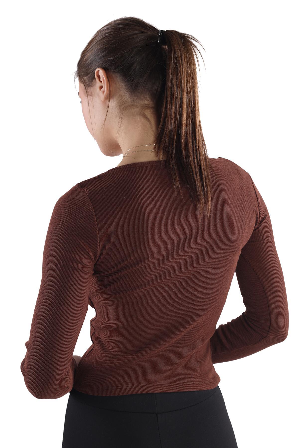 441 Kare Yaka Bluz Acı Kahve - 5