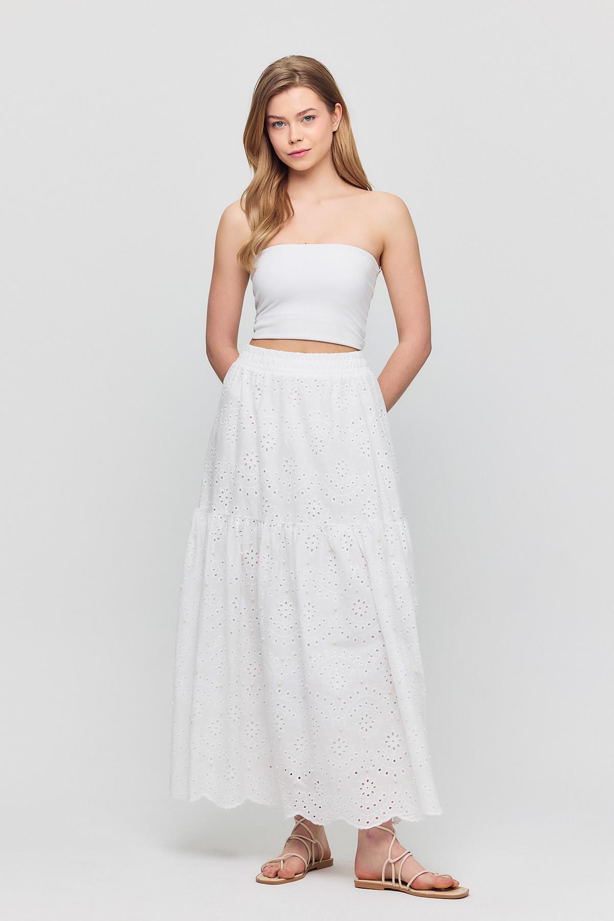 4422A Bel Lastilli Etek Beyaz - 2