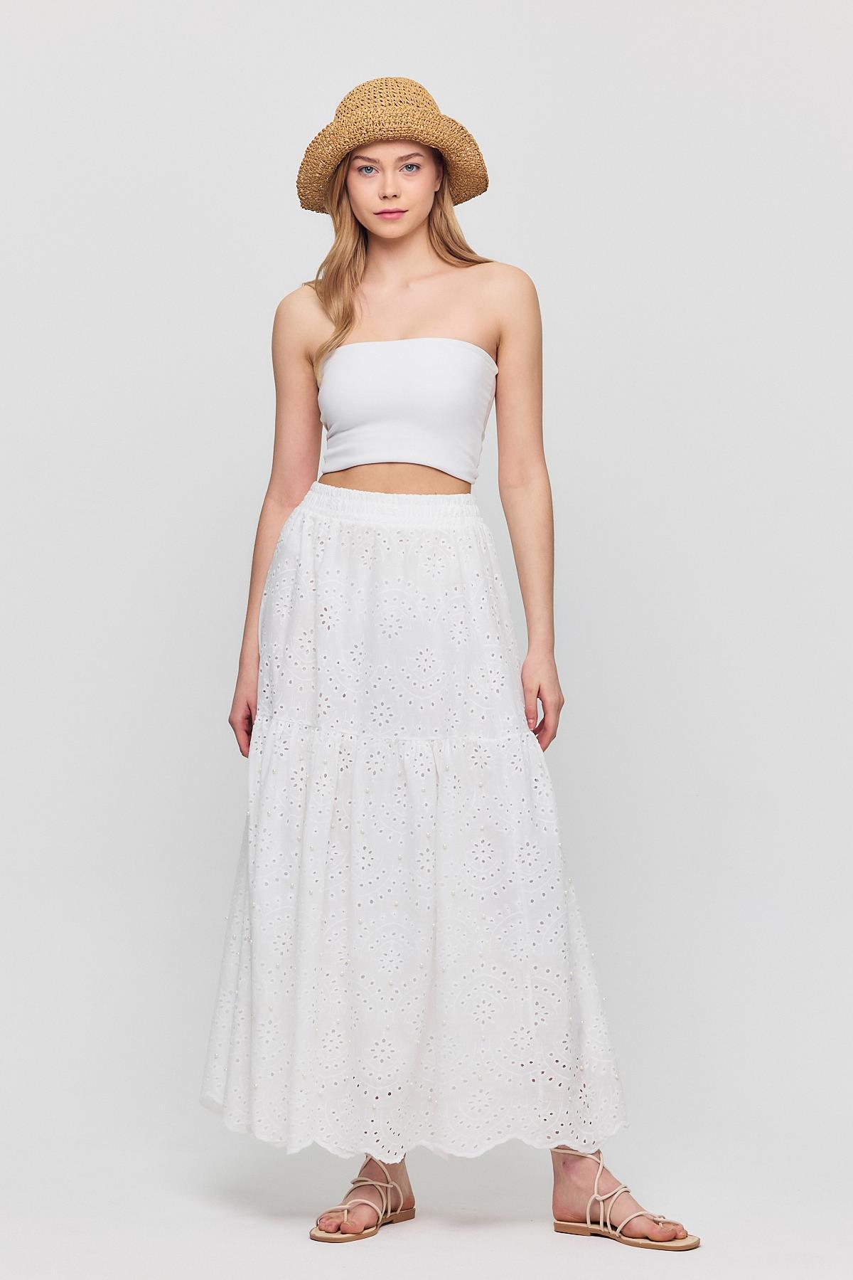 Beyaz İnci Detaylı Etek 4422A 