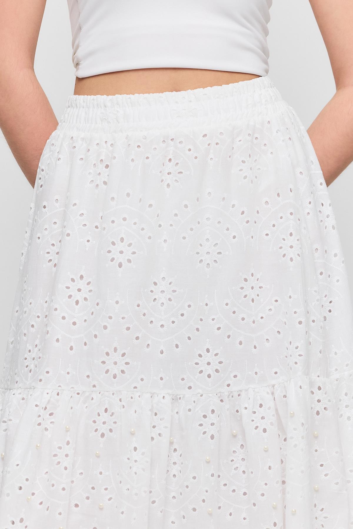 Beyaz İnci Detaylı Etek 4422A - 4