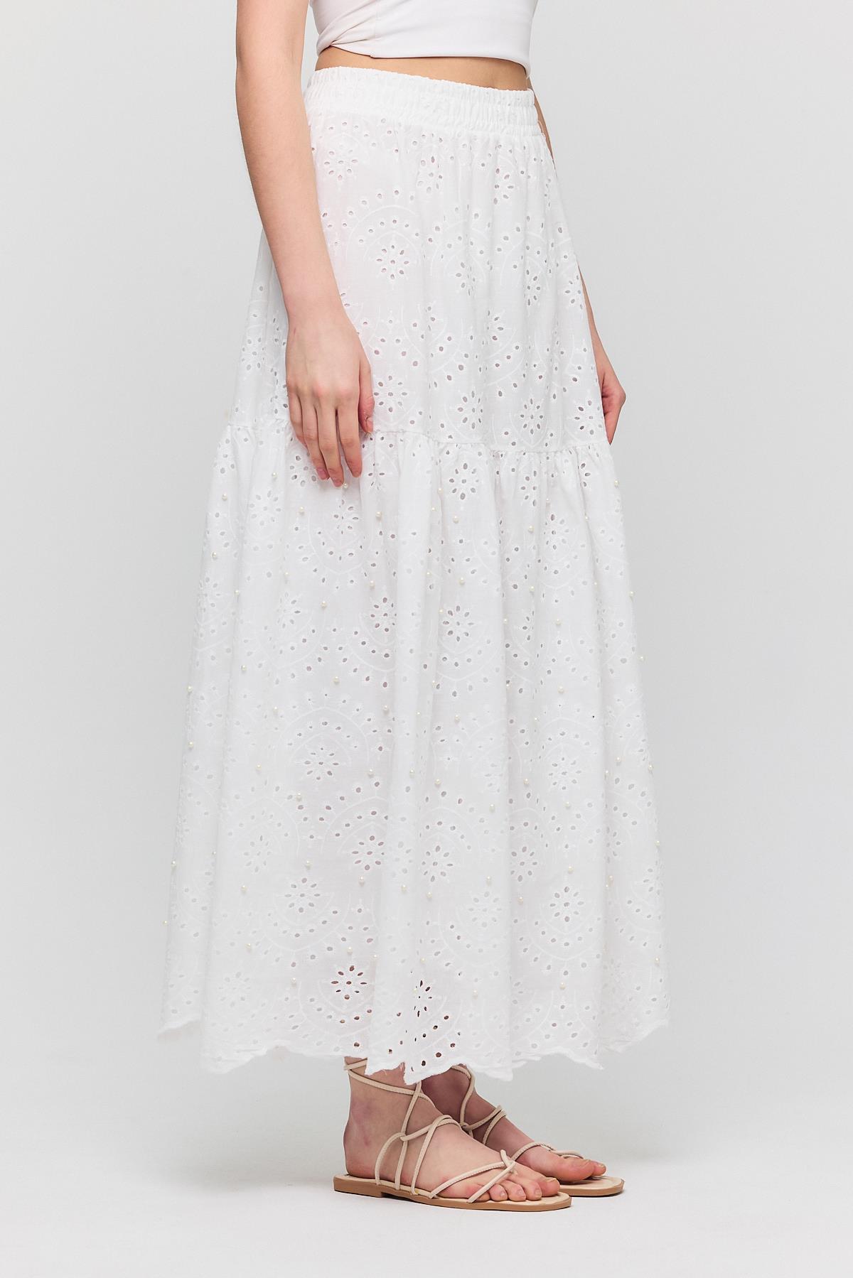 Beyaz İnci Detaylı Etek 4422A - 5