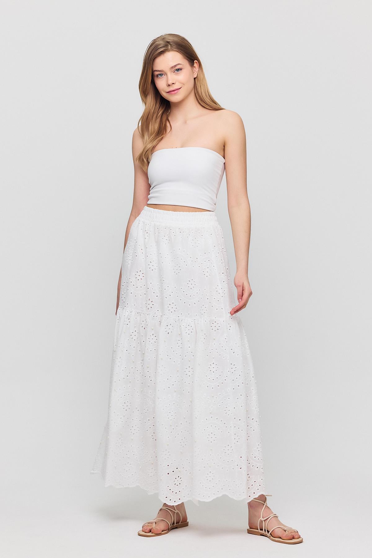 Beyaz İnci Detaylı Etek 4422A - 7