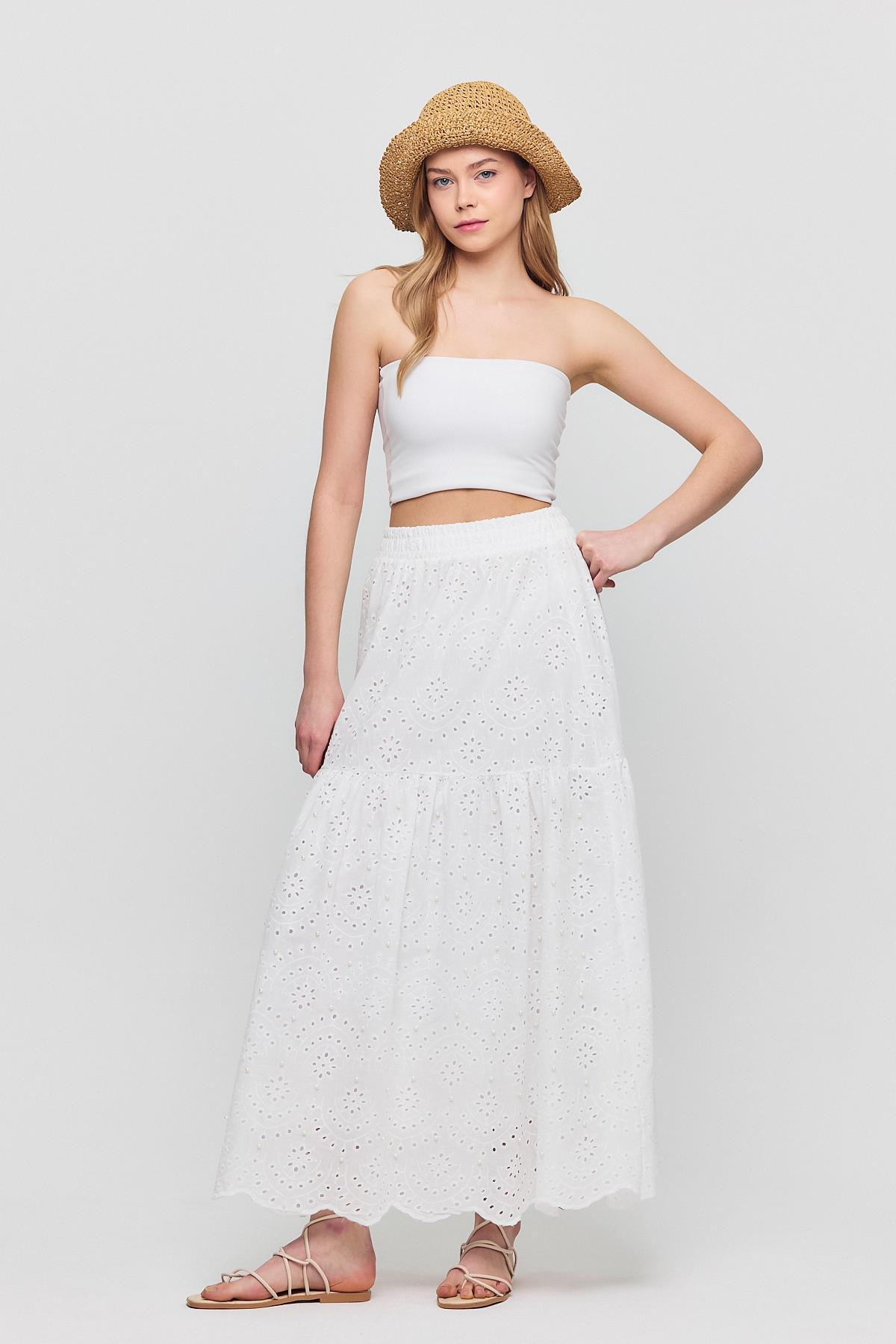 Beyaz İnci Detaylı Etek 4422A - 8