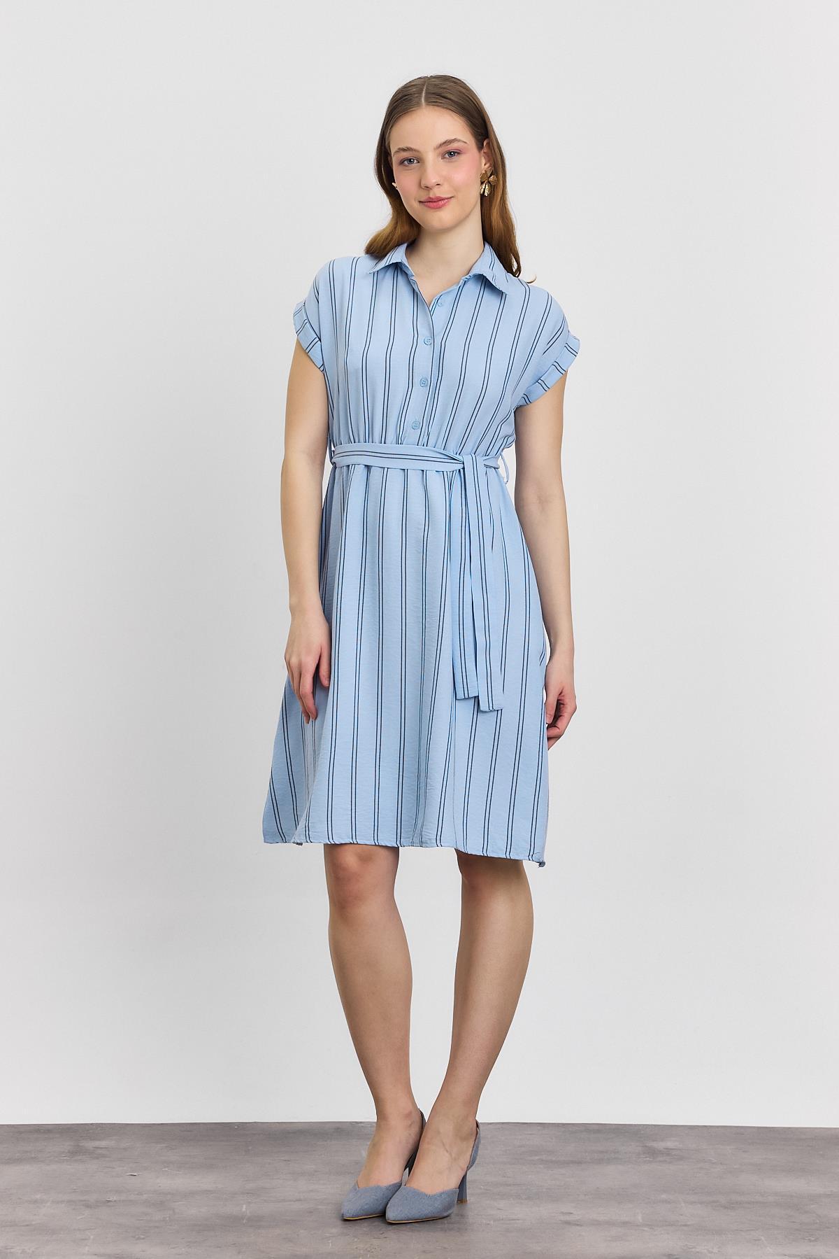 Mavi Çizgili Sıfır Kol Elbise 4444A - 1