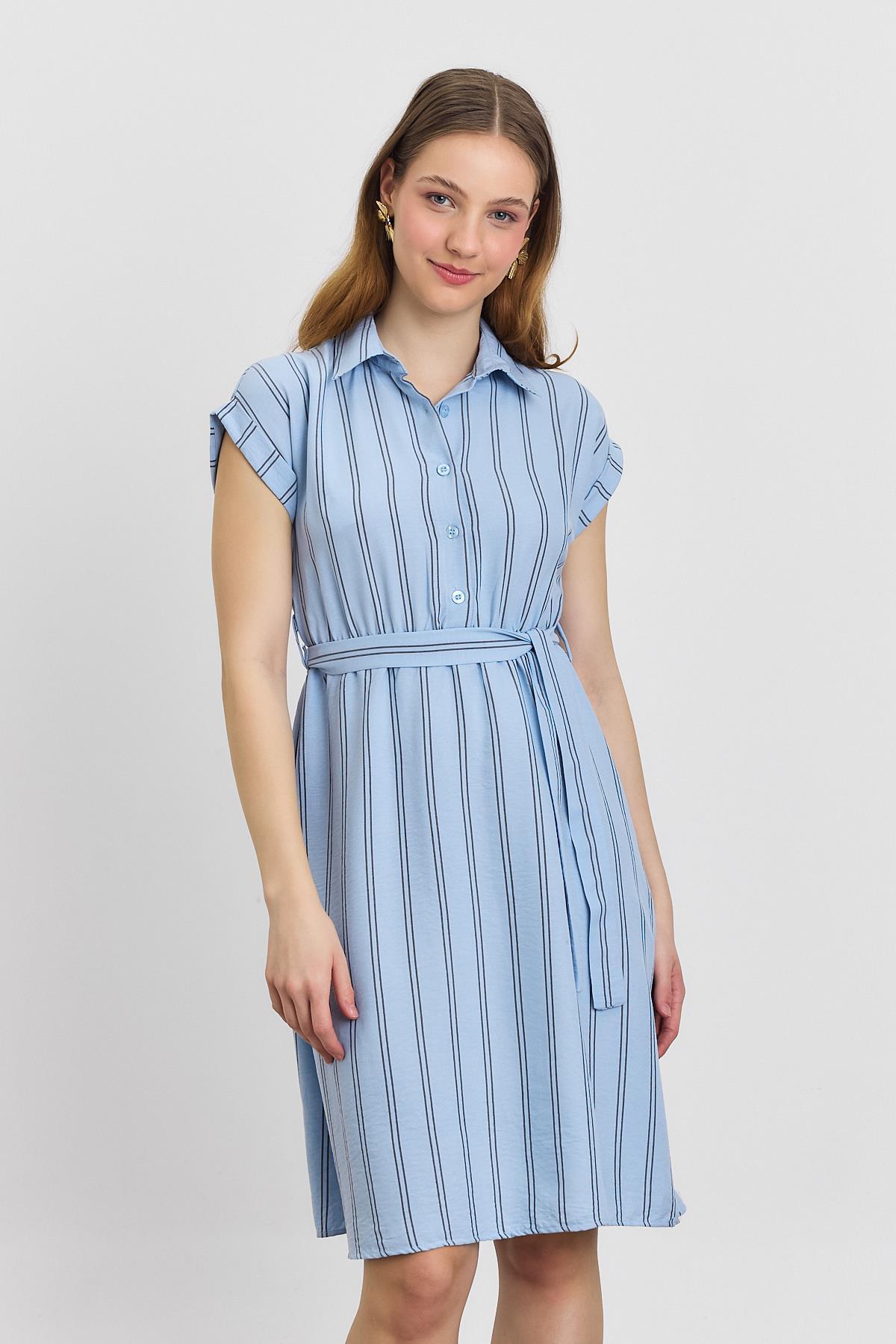 Mavi Çizgili Sıfır Kol Elbise 4444A - 2