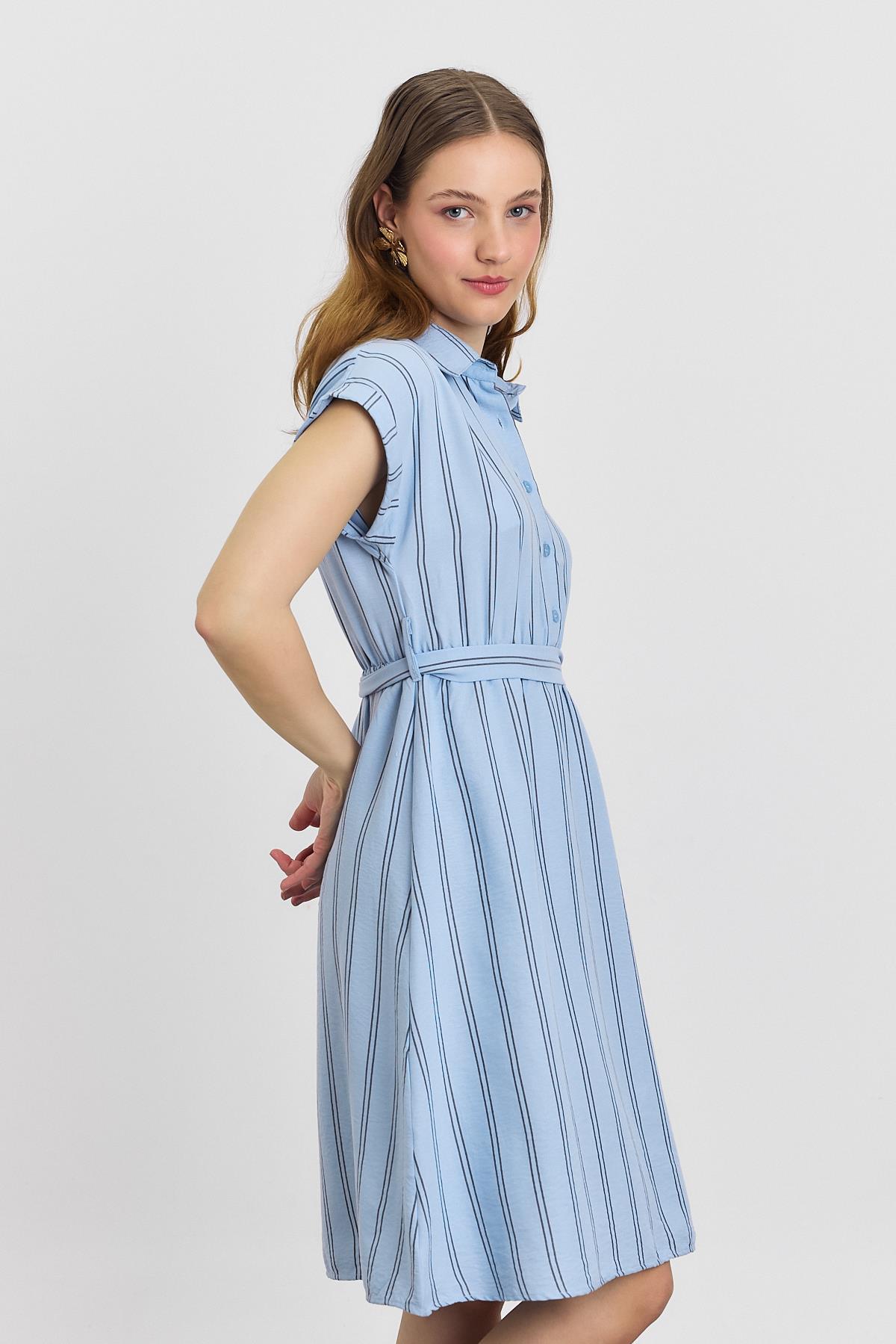 Mavi Çizgili Sıfır Kol Elbise 4444A - 3