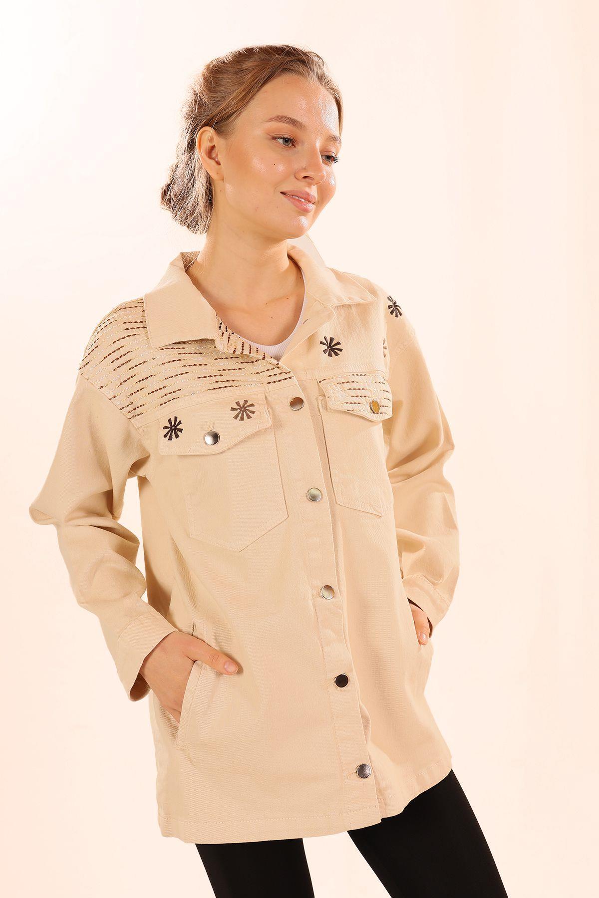 Bej Cep Detay Gabardin Ceket 4447 - 5