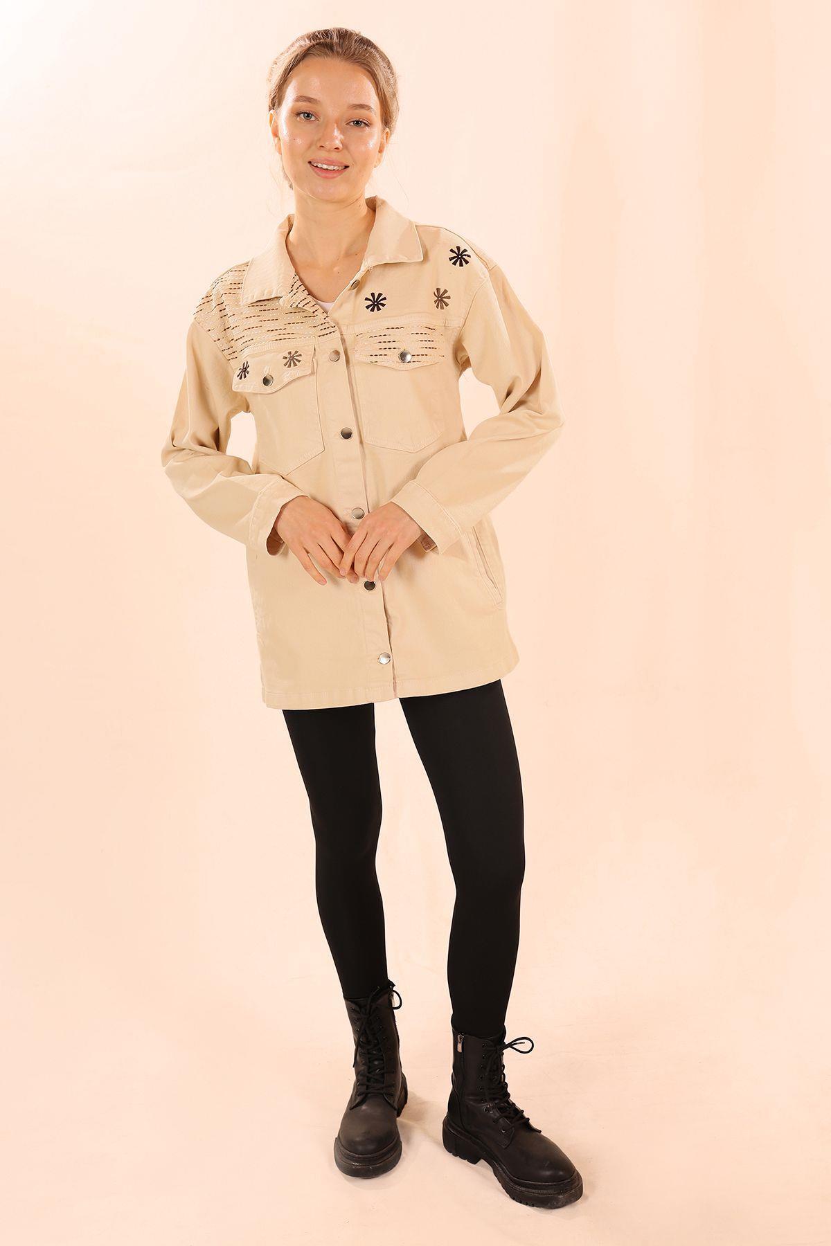 Bej Cep Detay Gabardin Ceket 4447 - 8