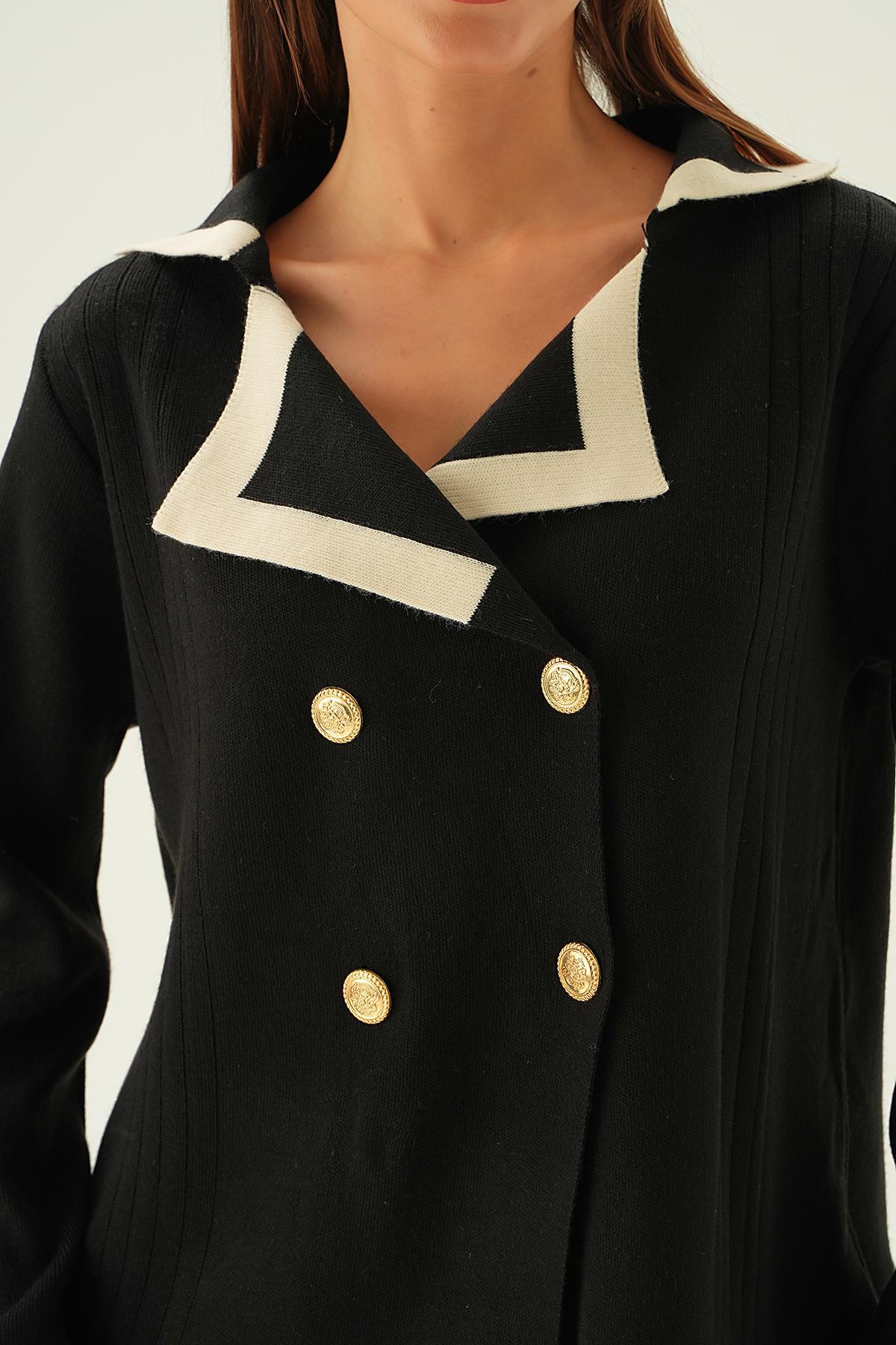 4470 Çizgi Detay Pantolon Takım Siyah - 6