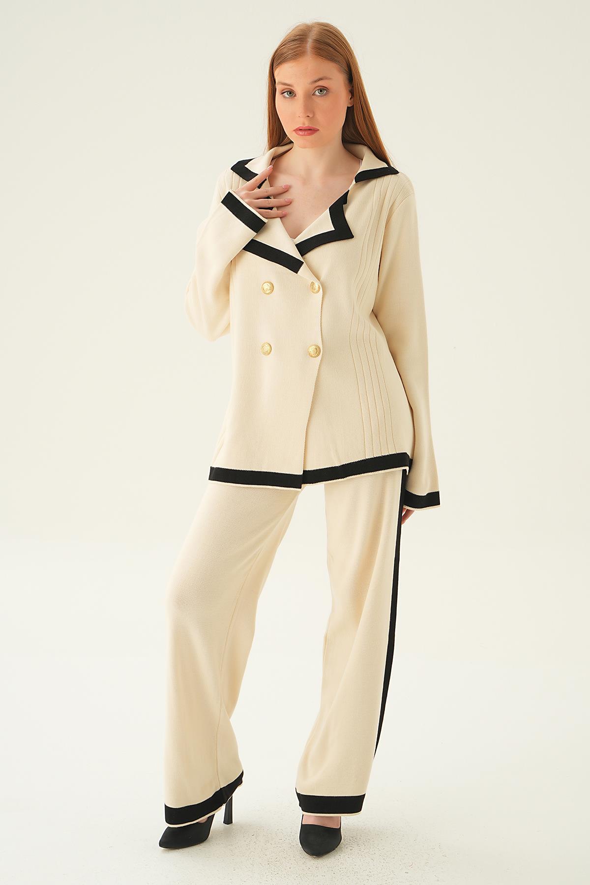 4470 Çizgi Detay Pantolon Takım Taş 