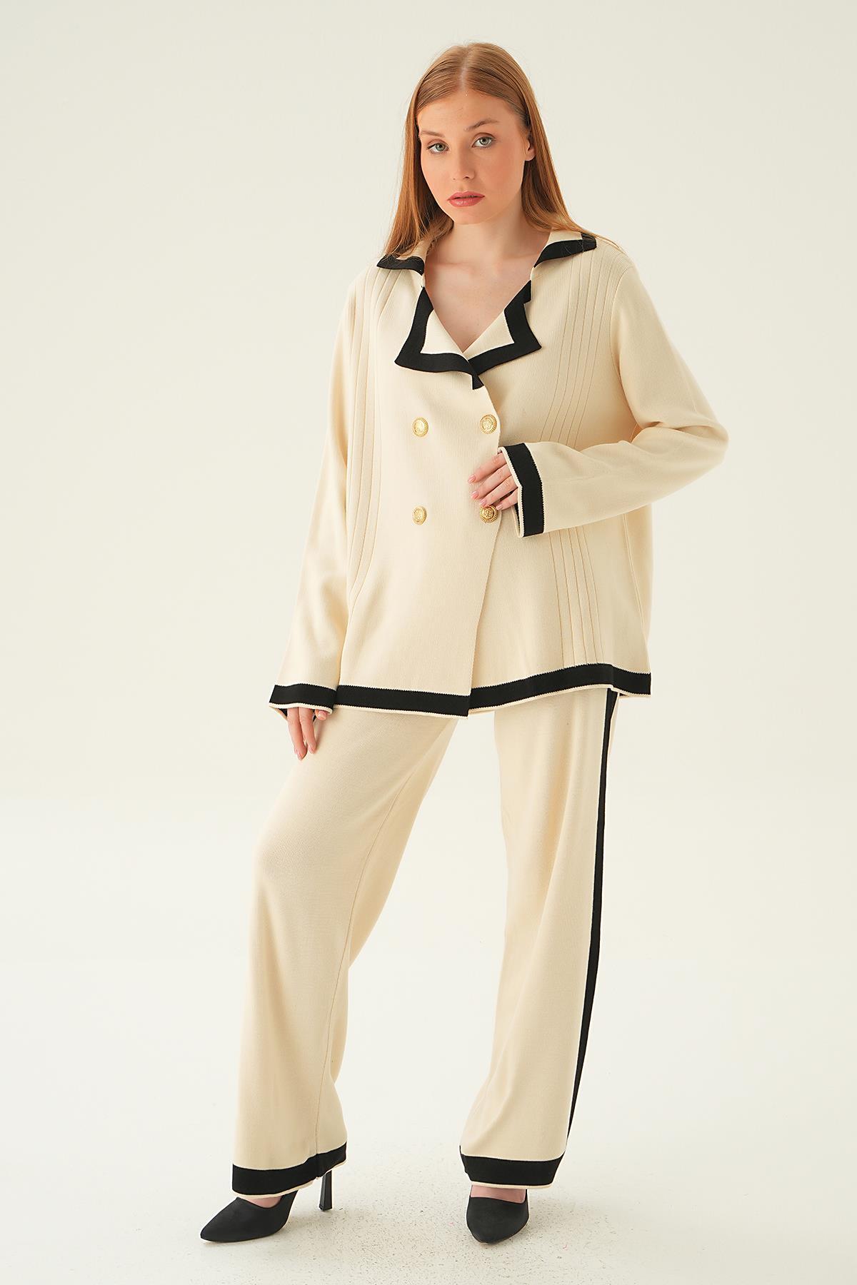 4470 Çizgi Detay Pantolon Takım Taş - 2