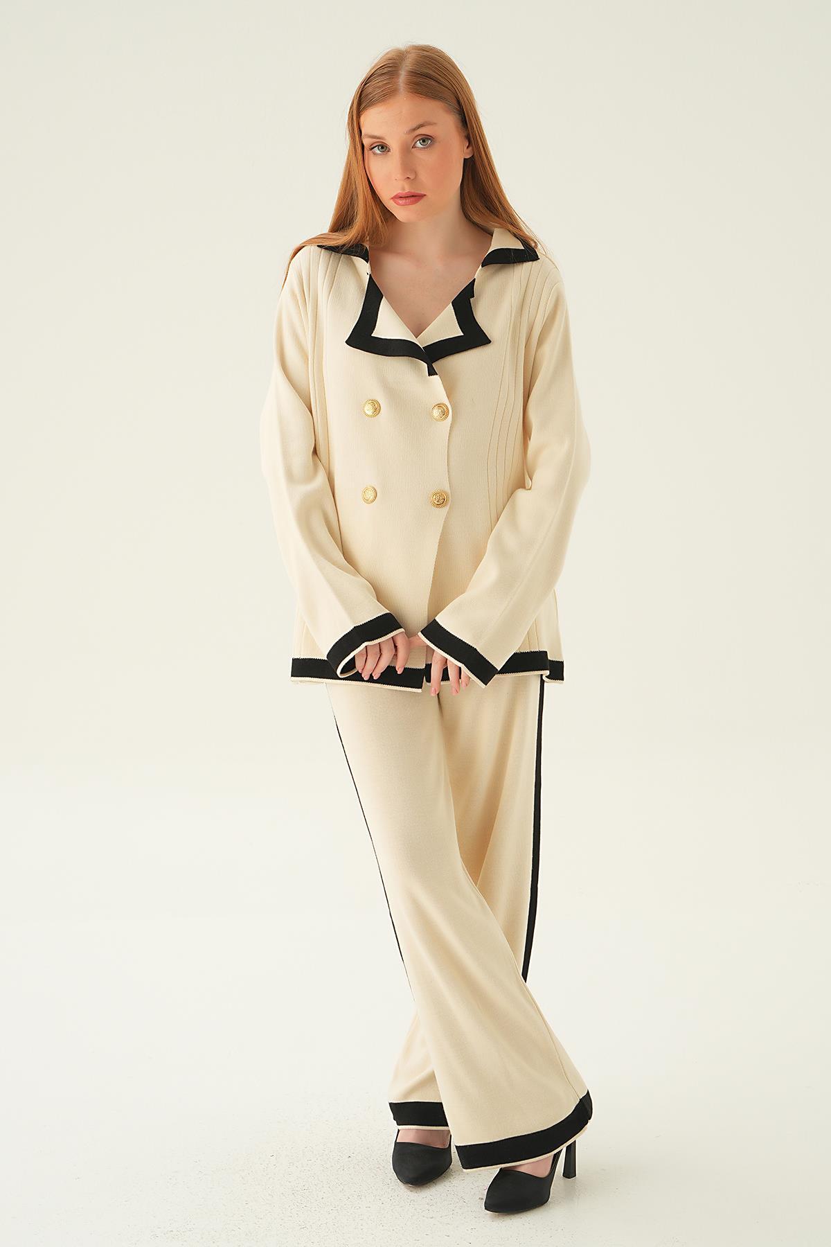 4470 Çizgi Detay Pantolon Takım Taş - 4