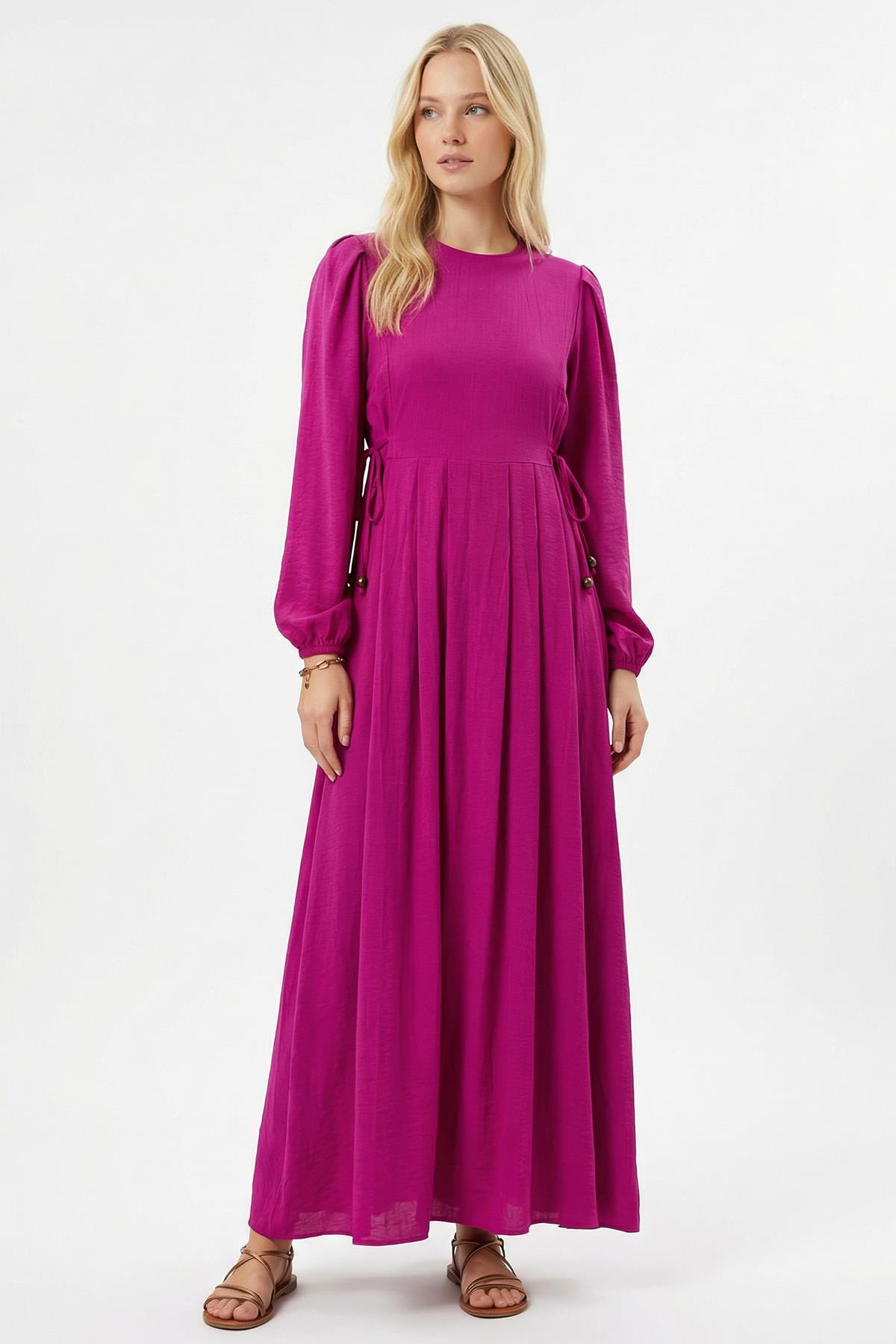 Yan Bağlamalı Uzun Elbise 4470A Fuşya - RAYS