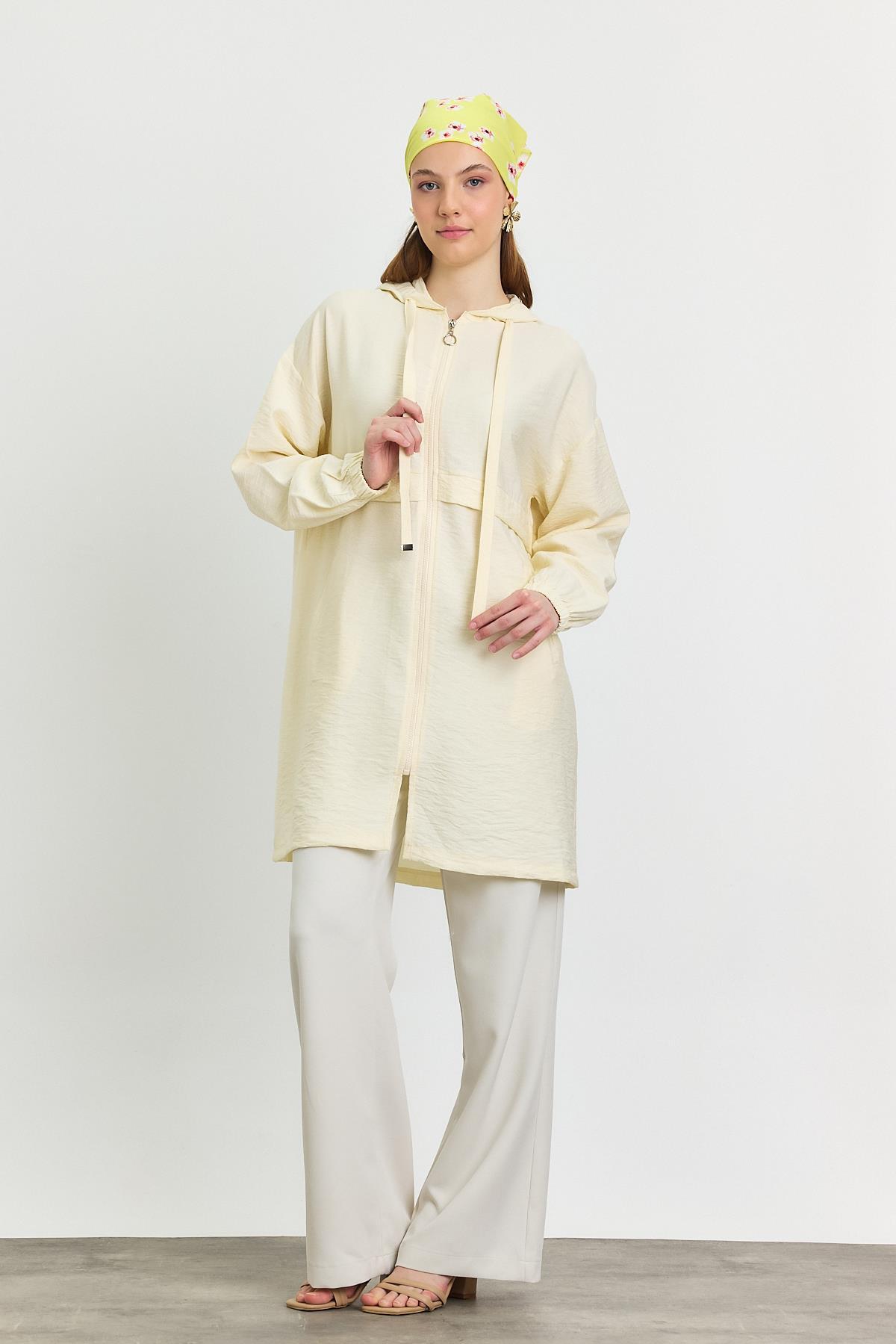 4472A Kapüşonlu Cepli Kap Bej - 6