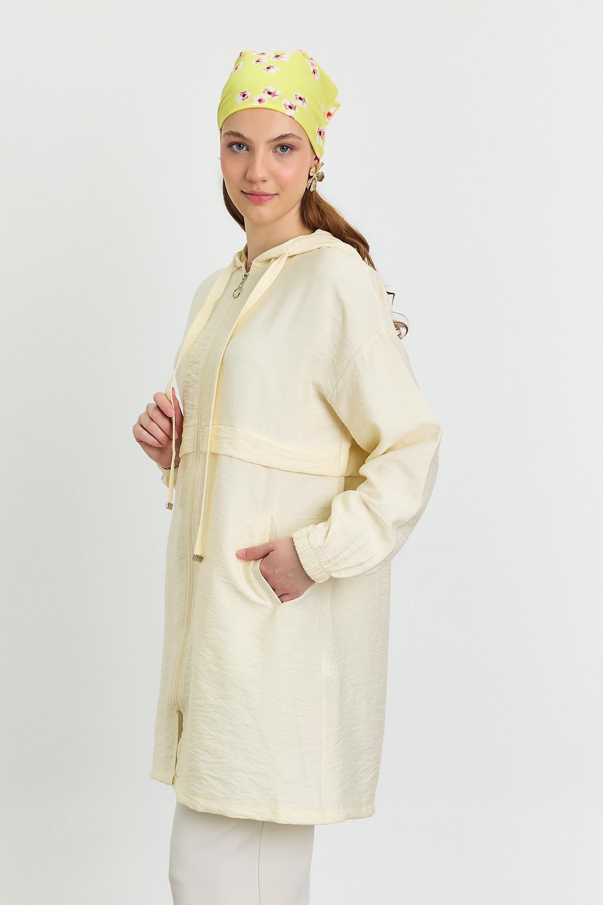 Bej Kapüşonlu Cepli Kap 4472A - 3