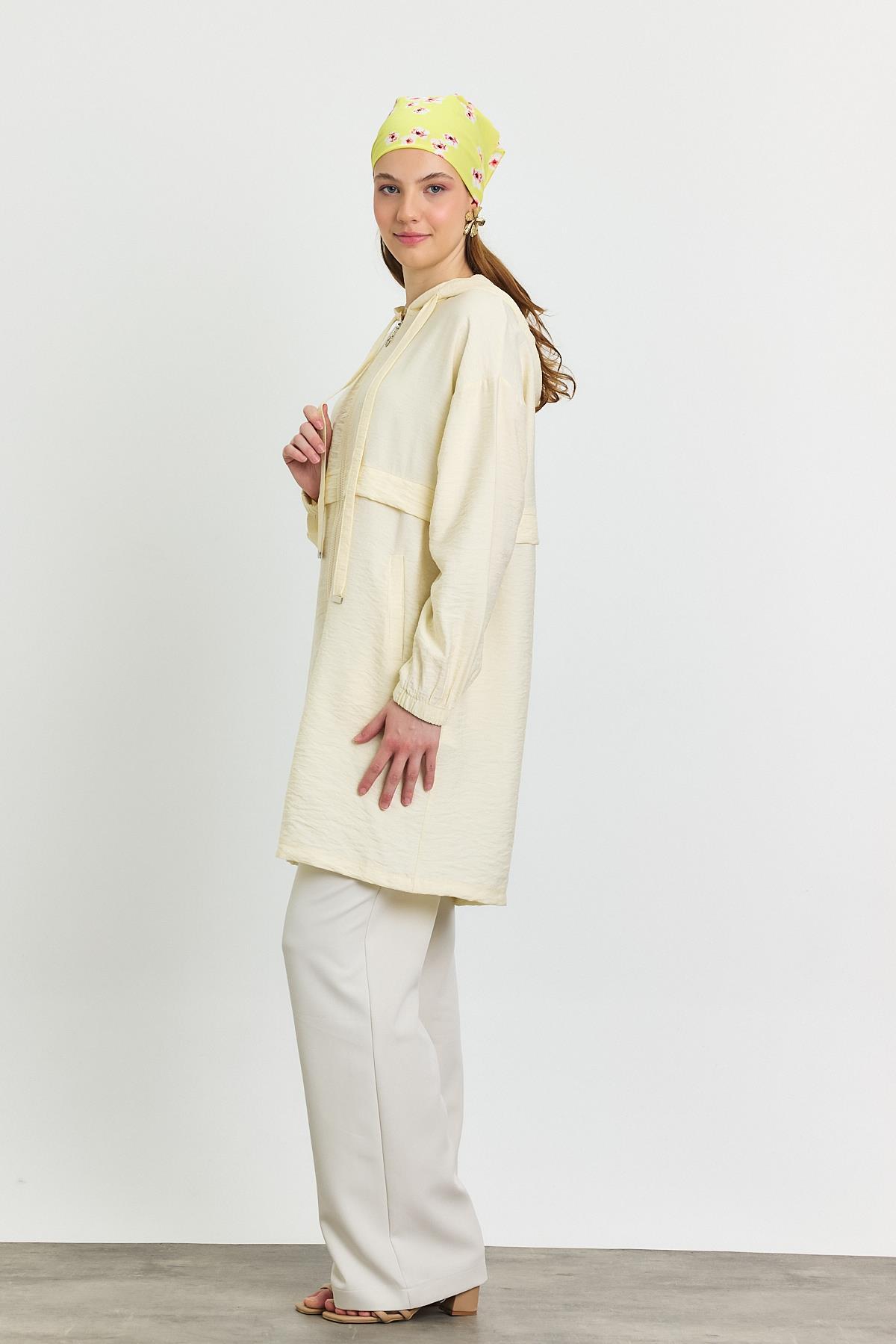 Bej Kapüşonlu Cepli Kap 4472A - 7