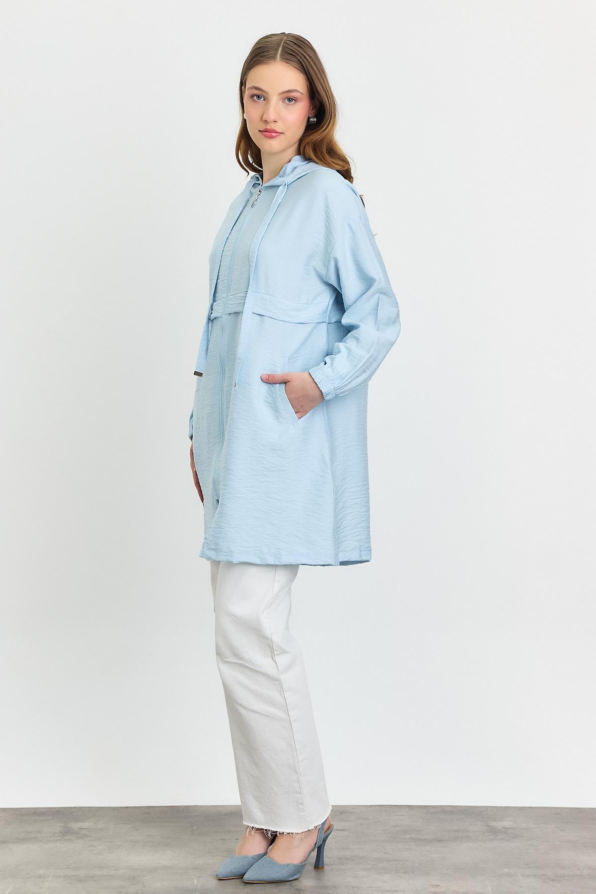 4472A Kapüşonlu Cepli Kap Mavi - 8