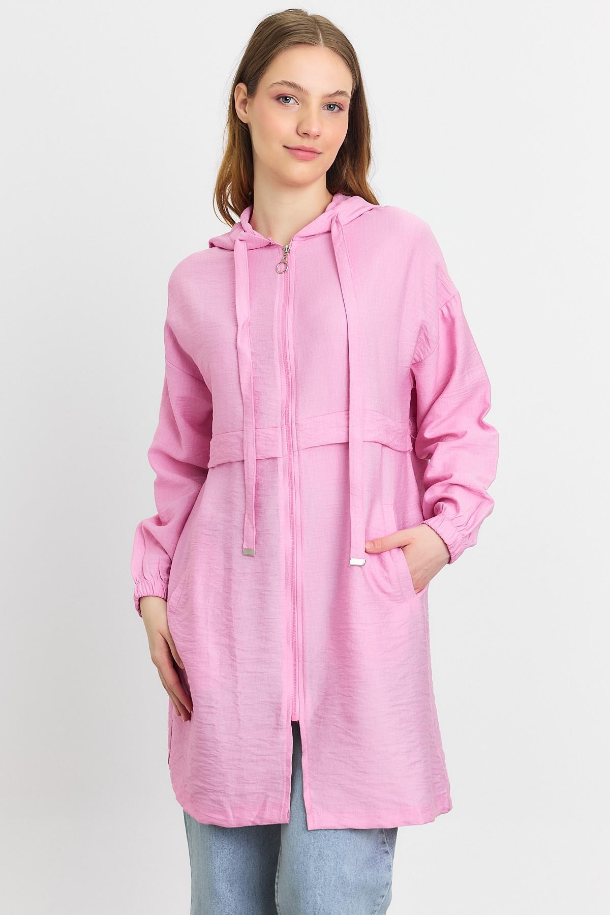 Pembe Kapüşonlu Cepli Kap 4472A - 2