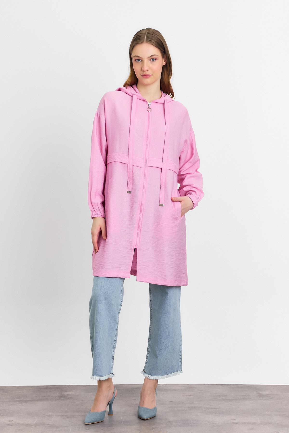 Pembe Kapüşonlu Cepli Kap 4472A - 7