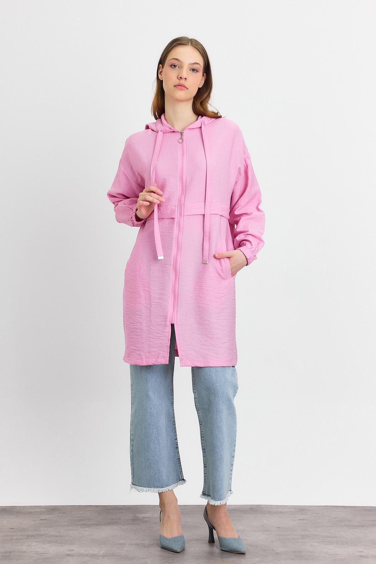 Pembe Kapüşonlu Cepli Kap 4472A - 8