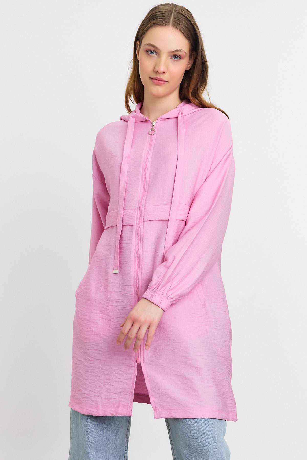 Pembe Kapüşonlu Cepli Kap 4472A - 3