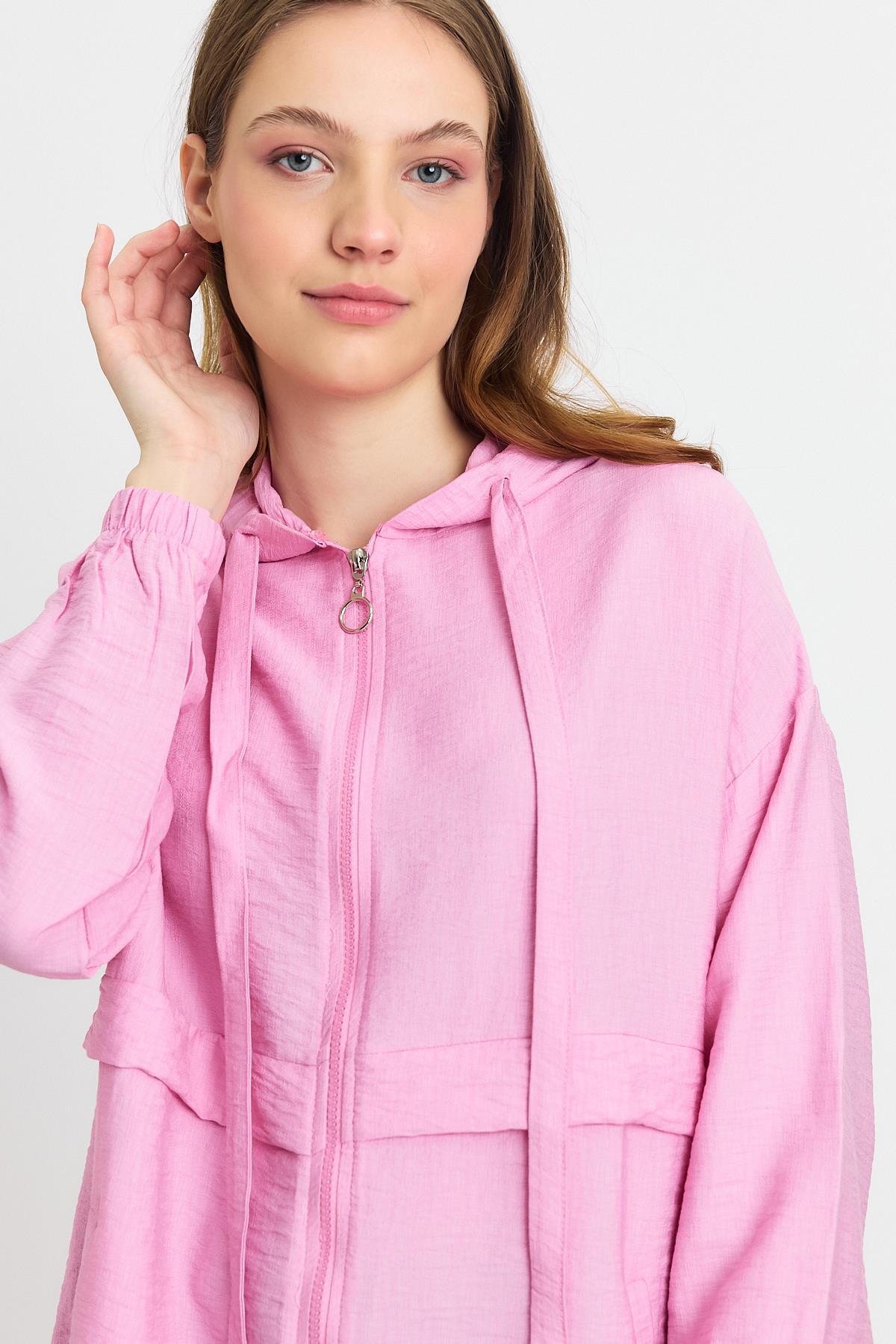 Pembe Kapüşonlu Cepli Kap 4472A - 4