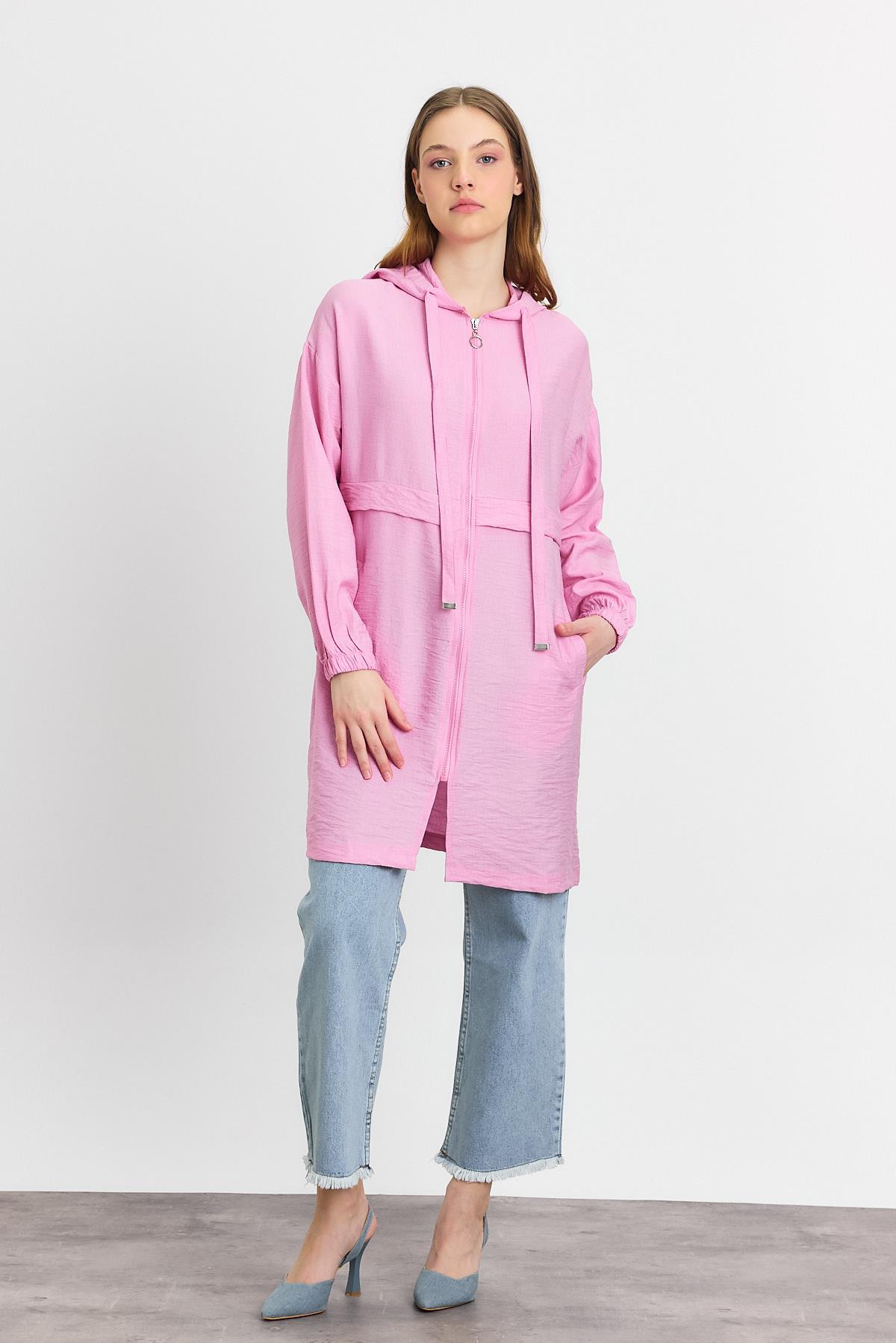 4472A Kapüşonlu Cepli Kap Pembe - 1