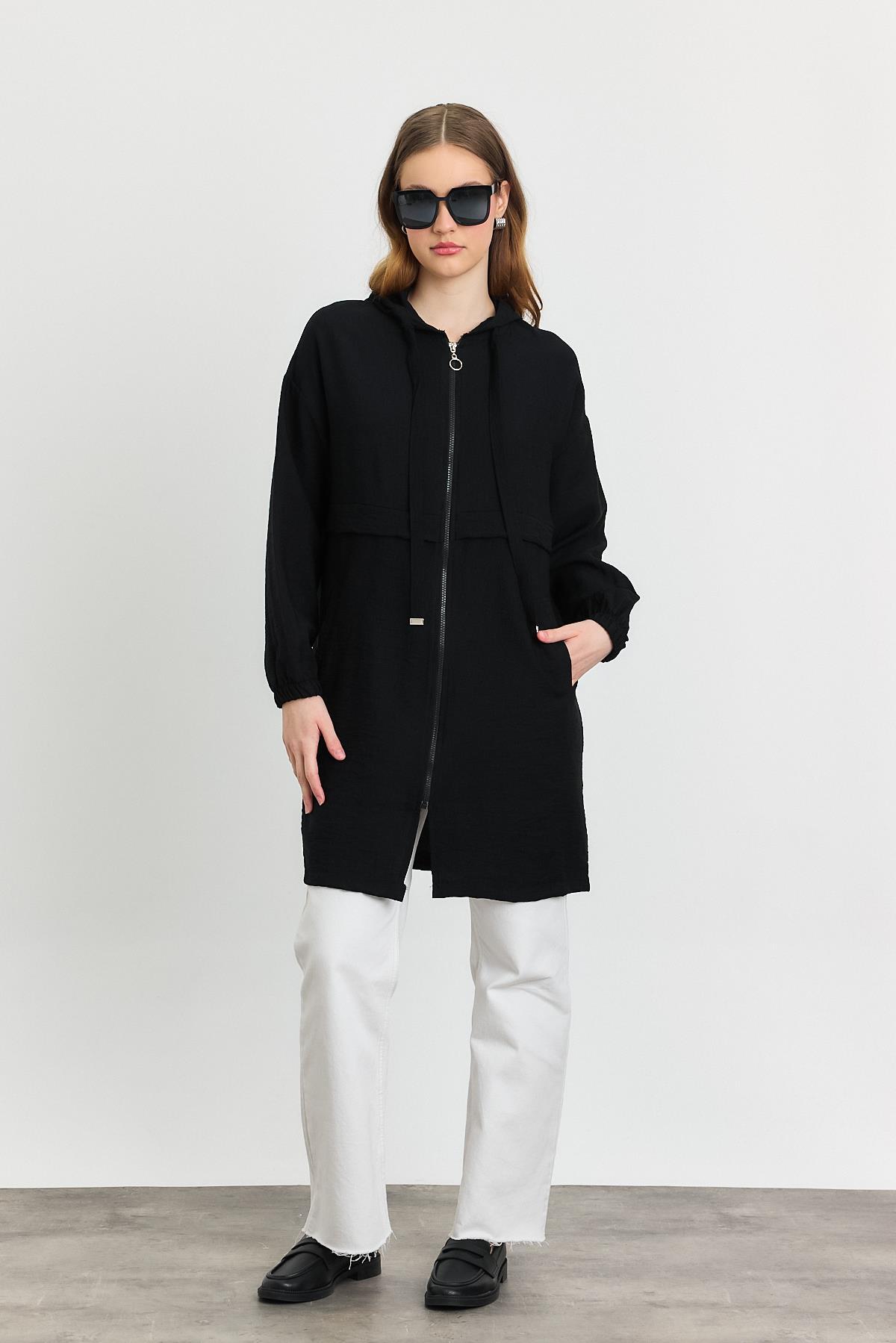 4472A Kapüşonlu Cepli Kap Siyah - 1