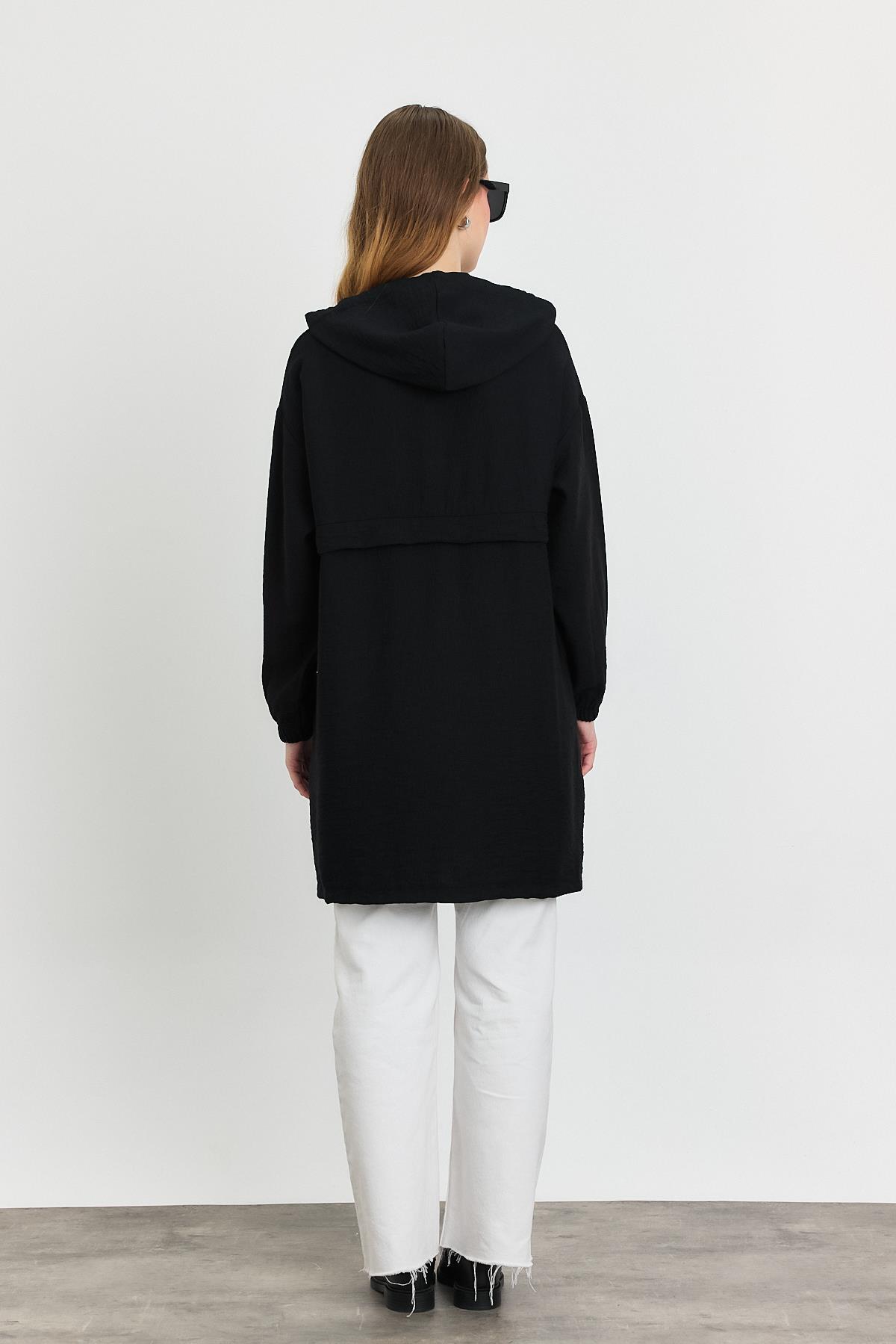 4472A Kapüşonlu Cepli Kap Siyah - 5