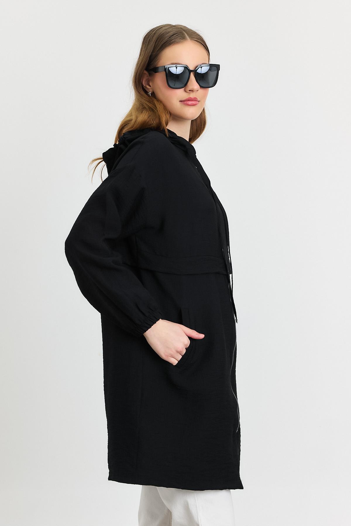 Siyah Kapüşonlu Cepli Kap 4472A - 3