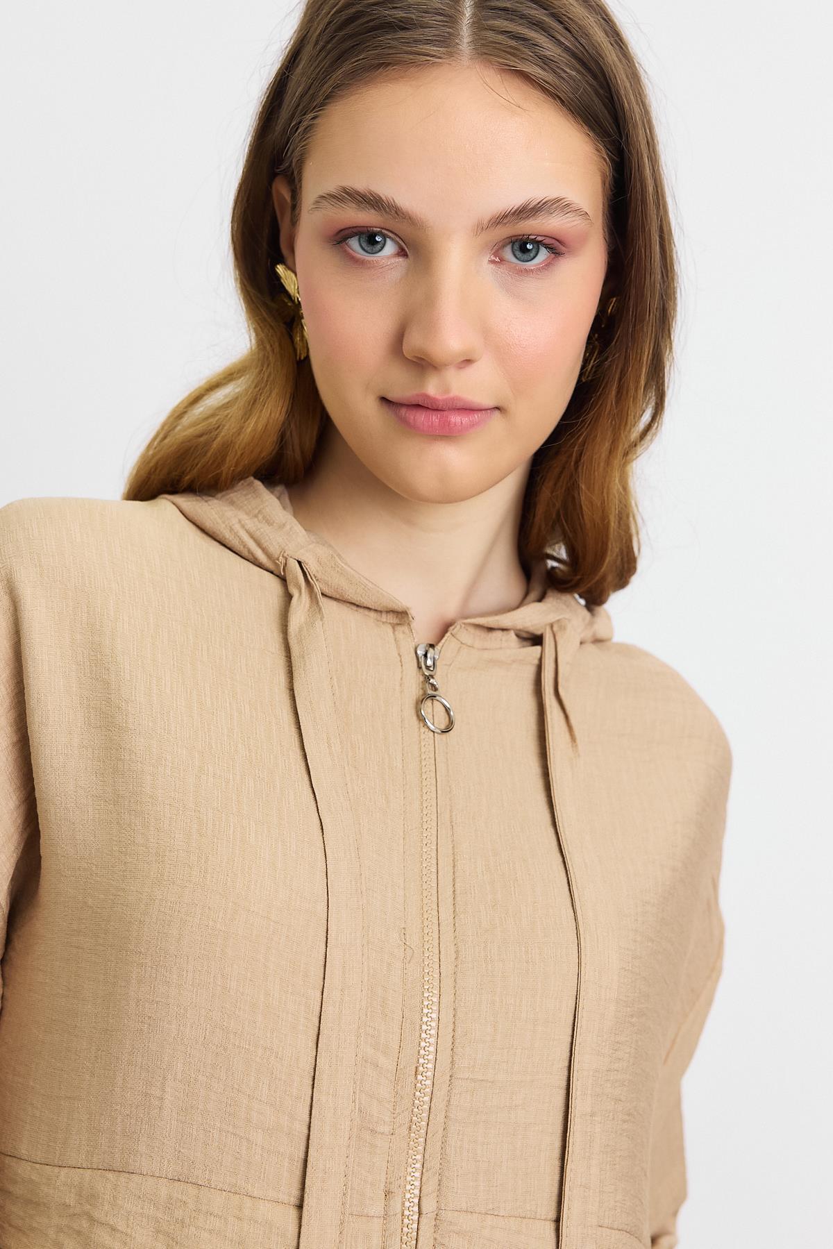 4472A Kapüşonlu Cepli Kap Vizon - 4