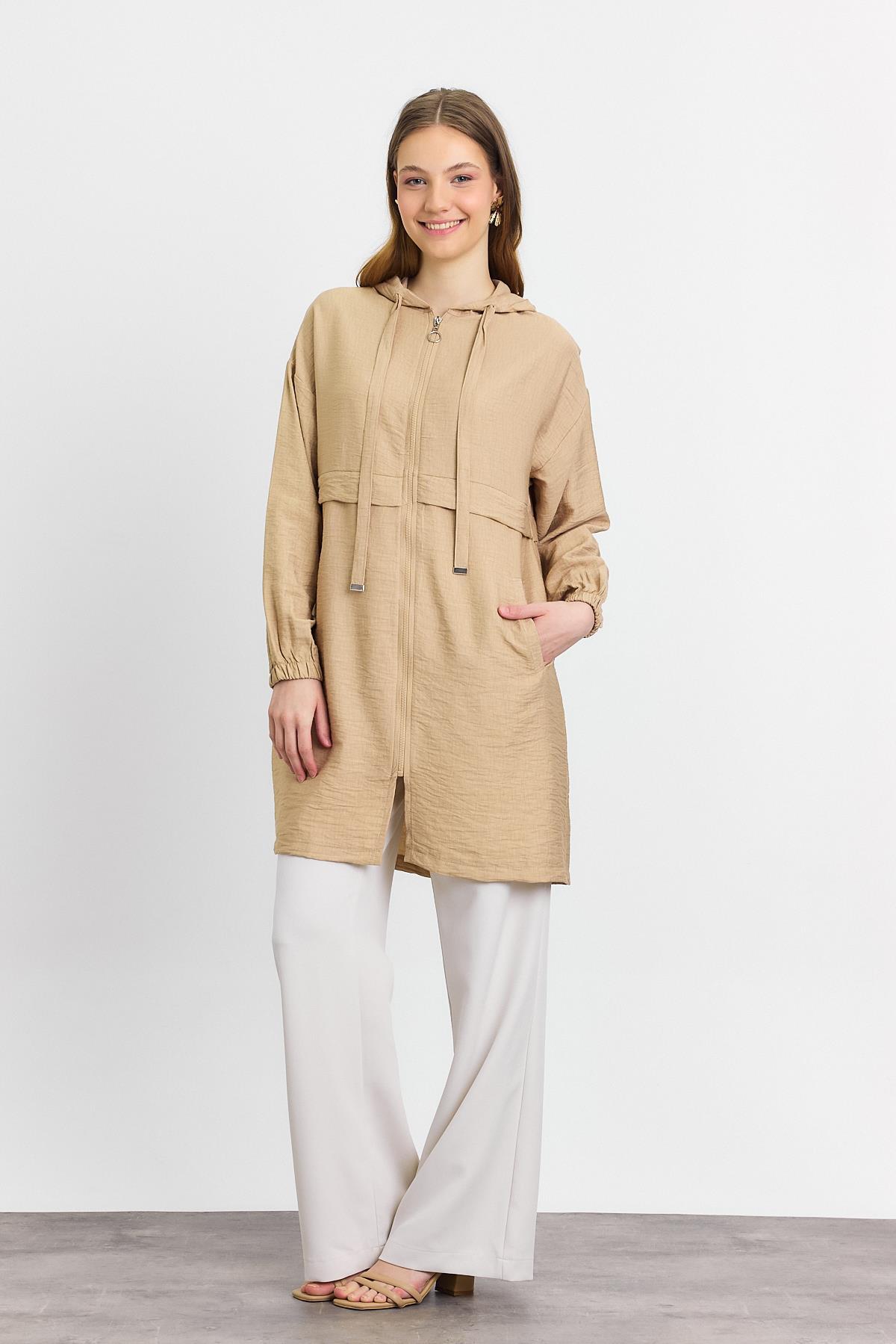 4472A Kapüşonlu Cepli Kap Vizon - 7