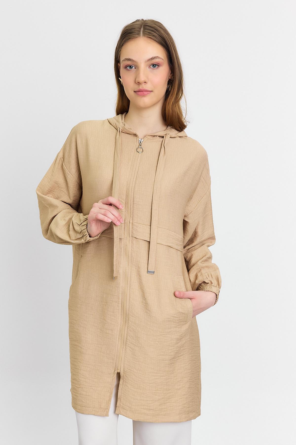 4472A Kapüşonlu Cepli Kap Vizon - 2