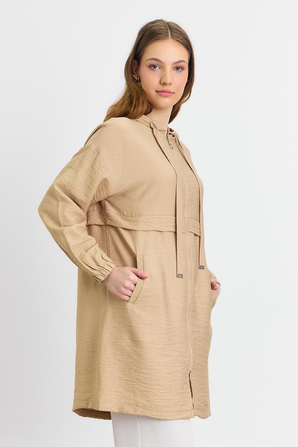 4472A Kapüşonlu Cepli Kap Vizon - 3