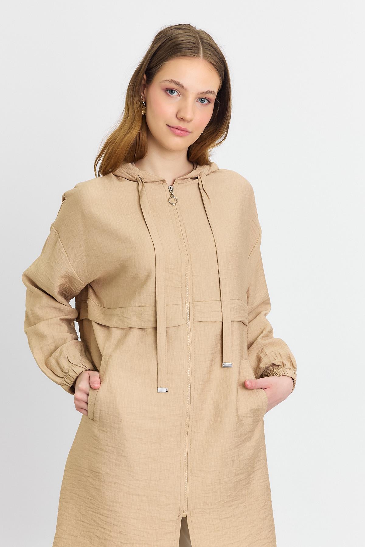 4472A Kapüşonlu Cepli Kap Vizon - 6