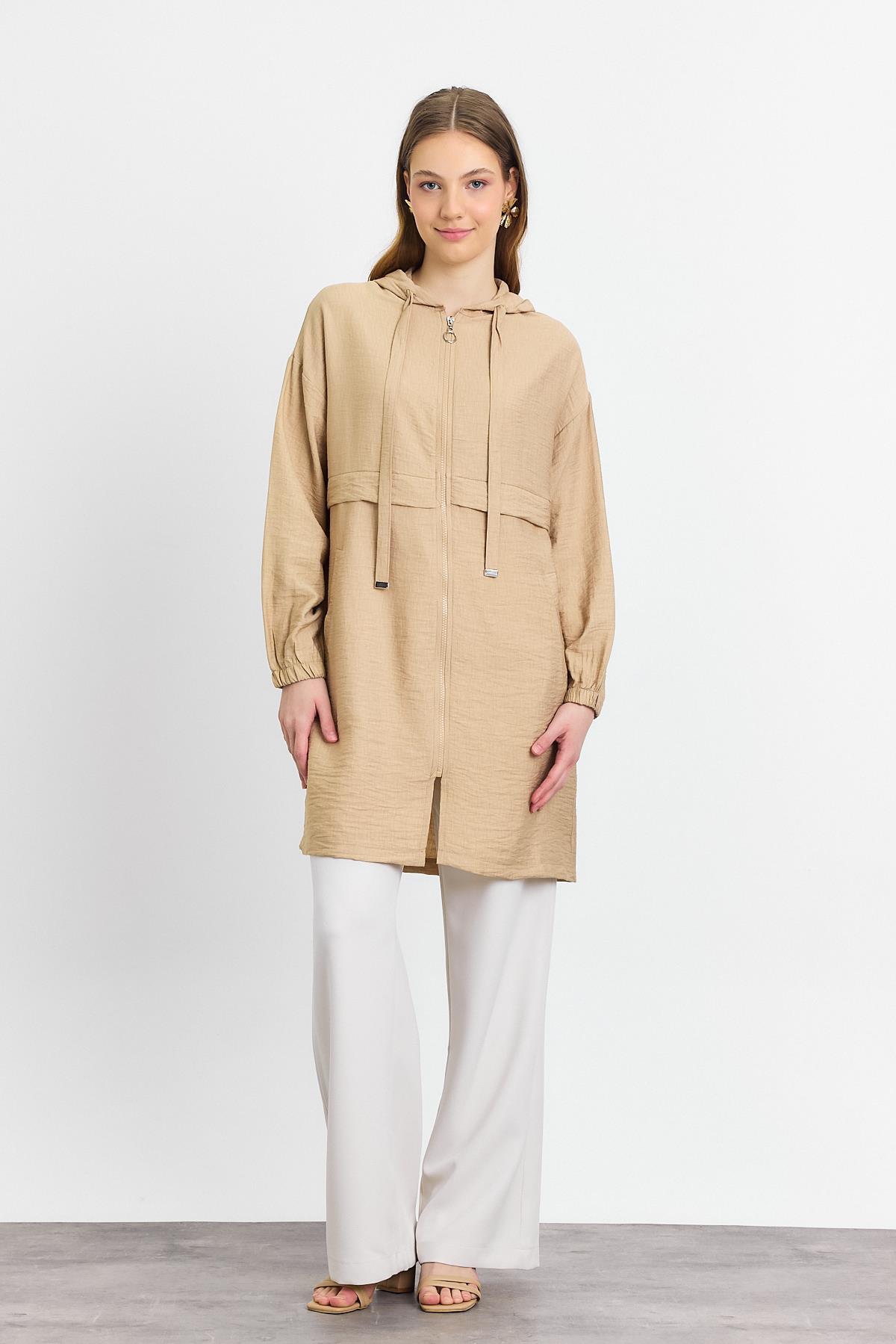 4472A Kapüşonlu Cepli Kap Vizon - 8