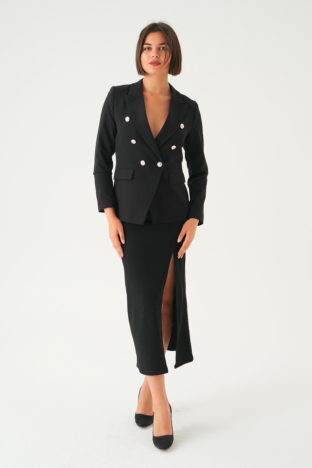 4488 Düğmeli Klasik ceket Siyah - 6
