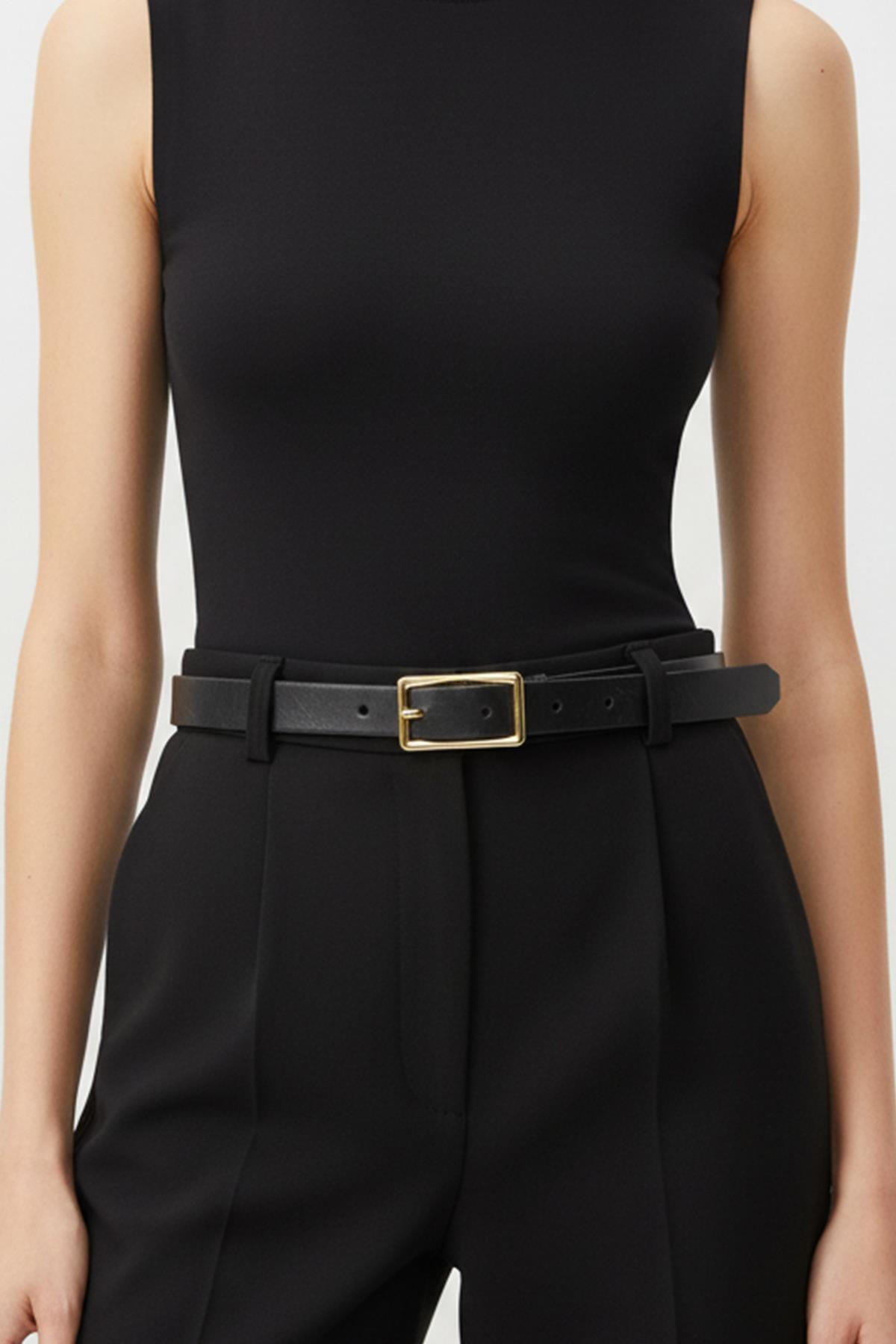 449 Dikdörtgen Gold Tokalı Kemer Siyah - RAYS