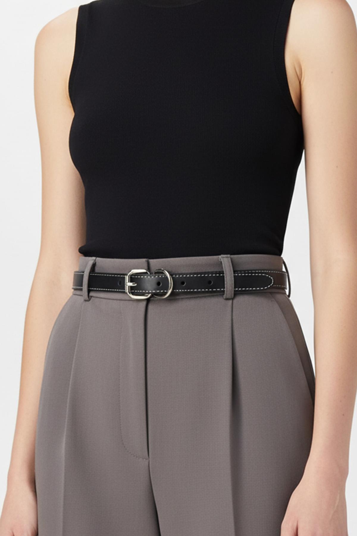 450 Kare Gümüş Tokalı Kemer Siyah - 1