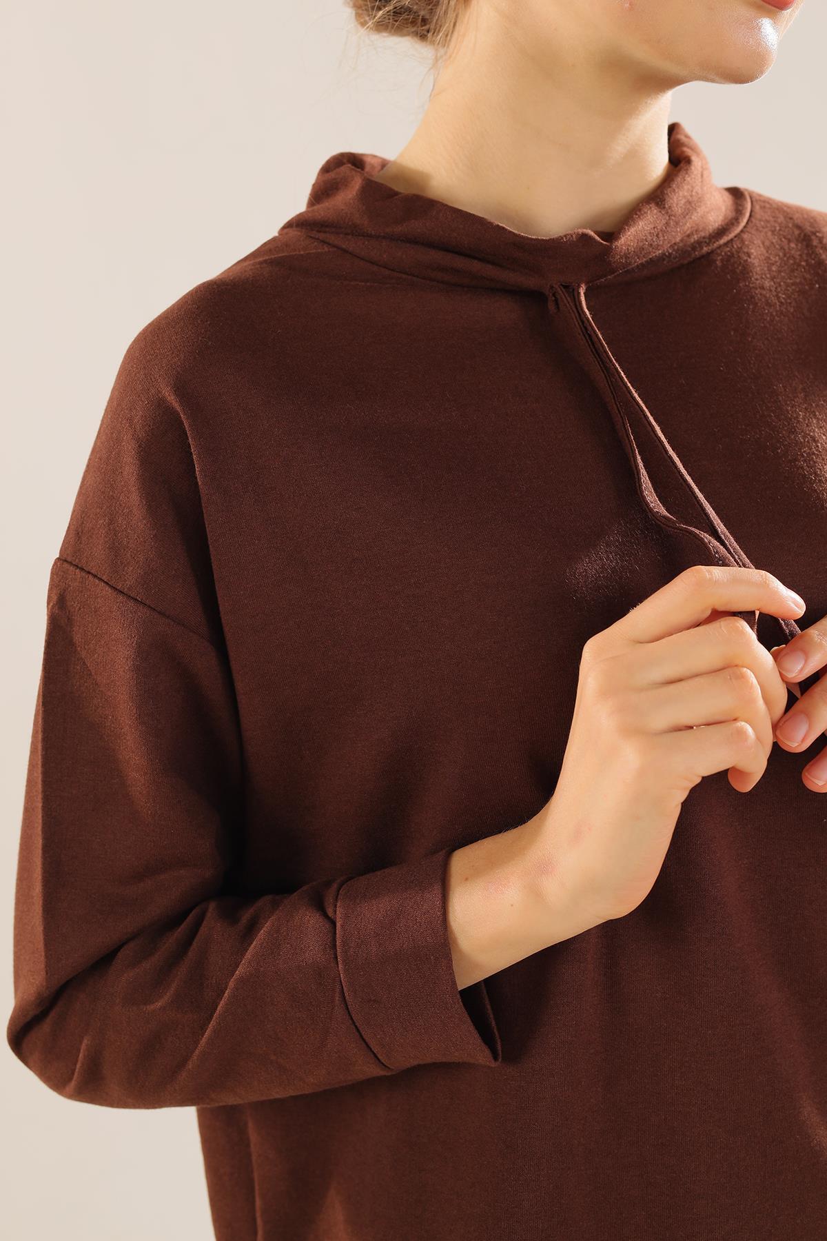 7383 Yaka Bağcık Sweat Tunik Acı Kahve - 2