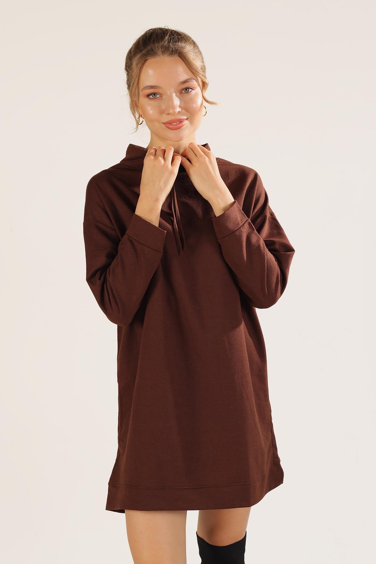 Acı Kahve Yaka Bağcık Sweat 7383 