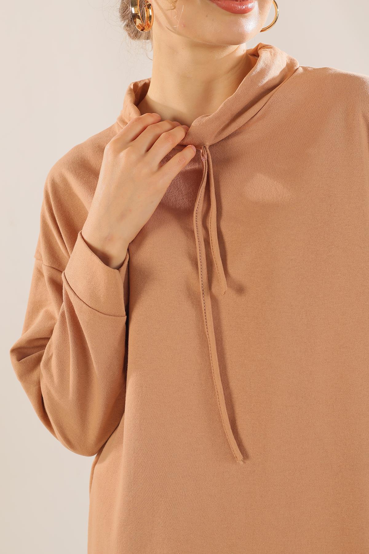 7383 Yaka Bağcık Sweat Tunik Bisküvi - 3